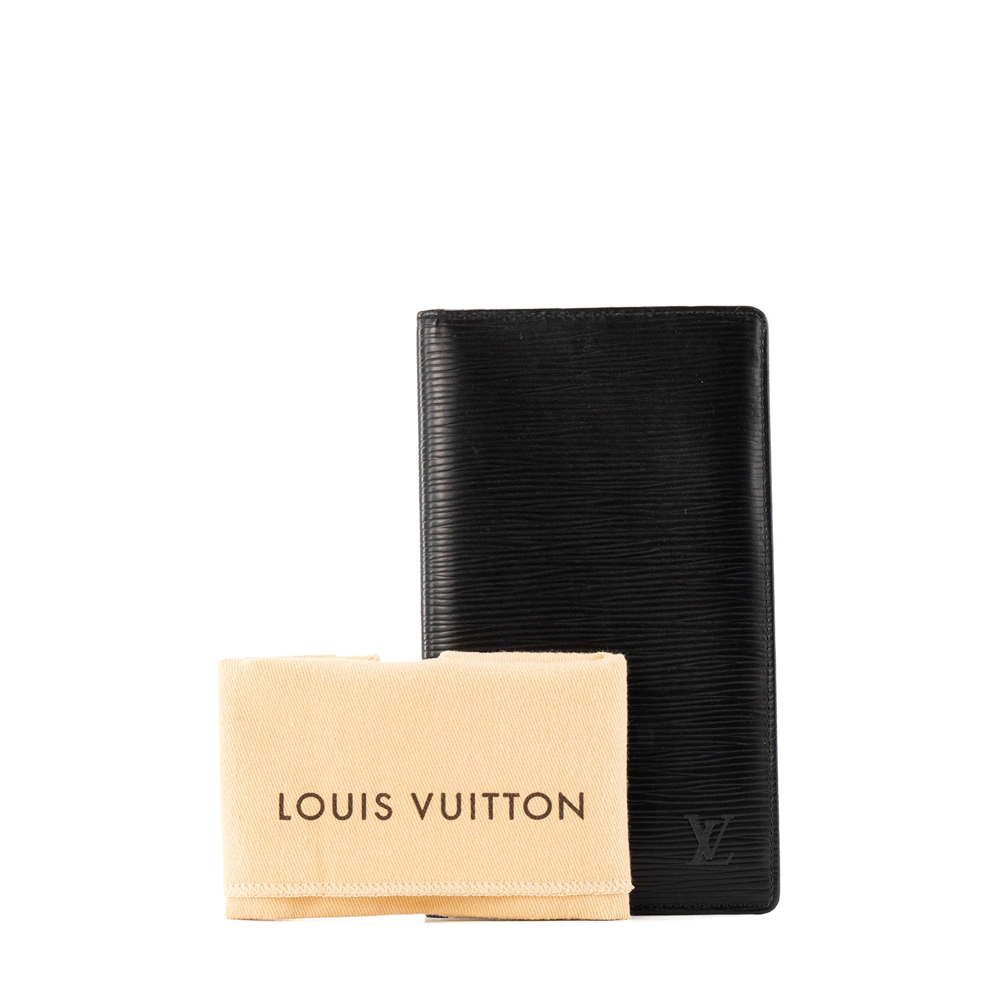 LOUIS VUITTON - Porte chéquier Louis Vuitton en cuir épi noir vintage