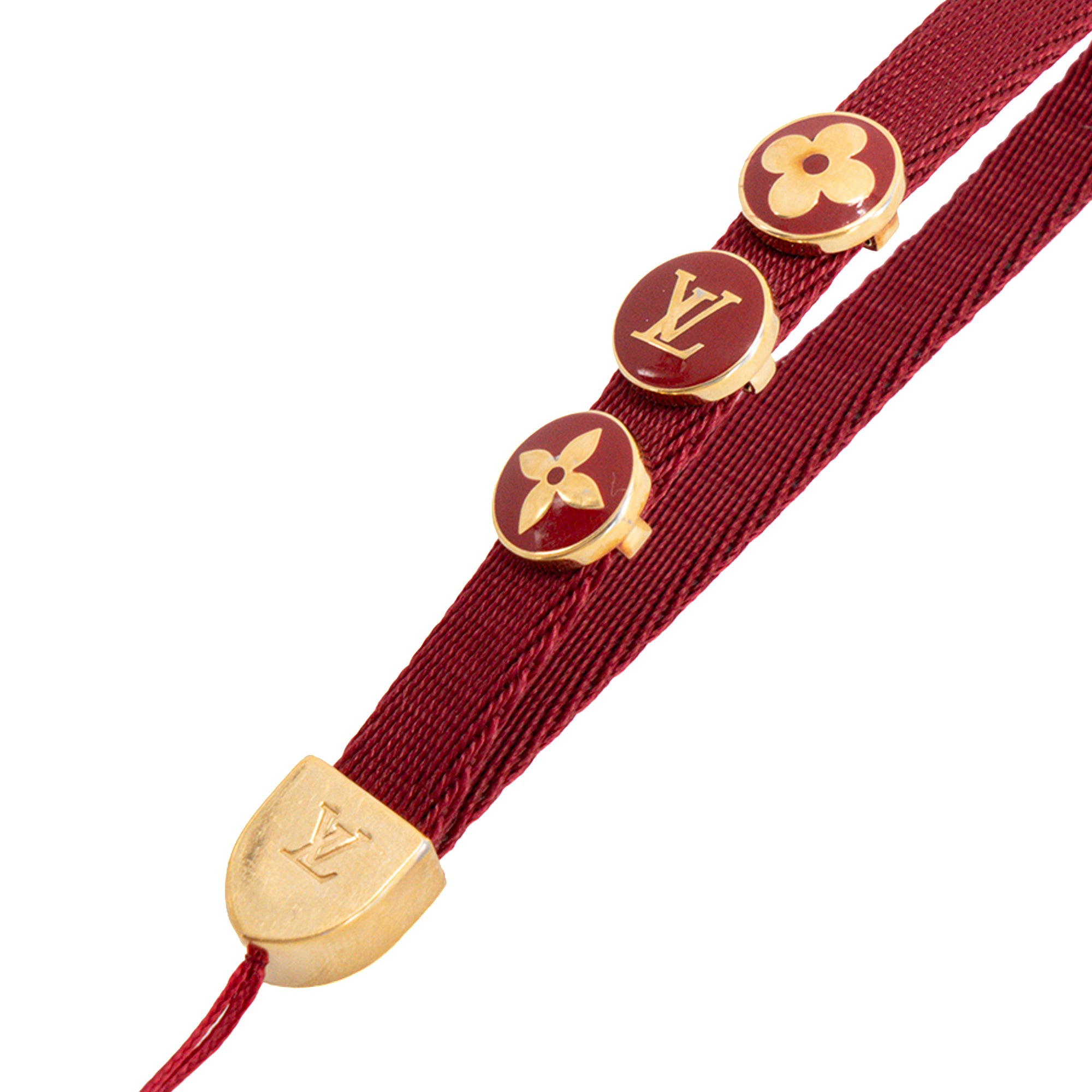 LOUIS VUITTON - Porte-clés Louis Vuitton en toile bordeaux et charms métal doré