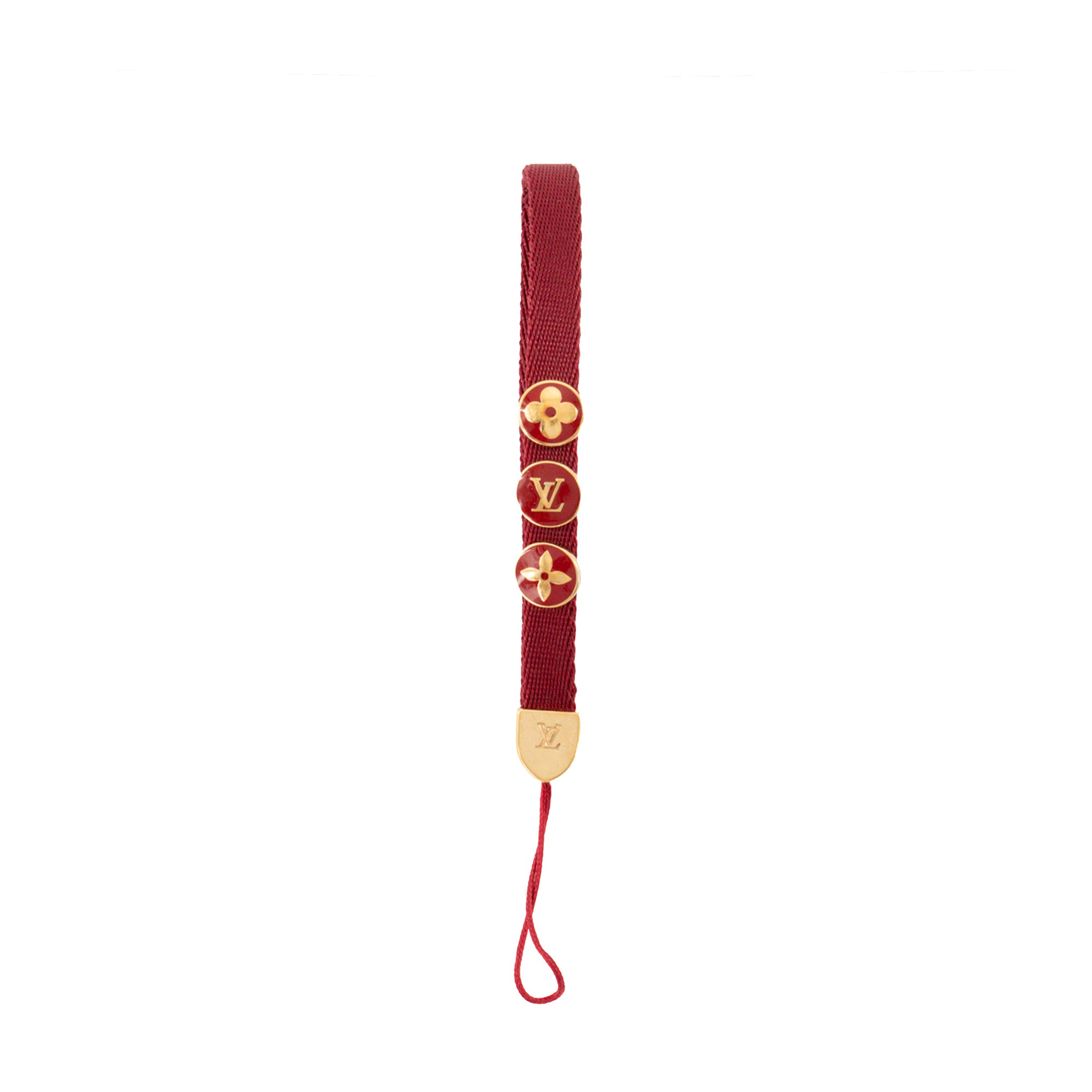 LOUIS VUITTON - Porte-clés Louis Vuitton en toile bordeaux et charms métal doré