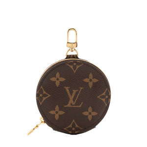 LOUIS VUITTON - Porte-monnaie rond Louis Vuitton en toile enduite monogrammée marron