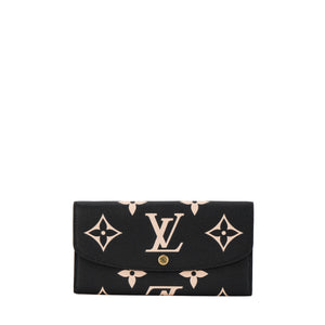 LOUIS VUITTON - Portefeuille Émilie Louis Vuitton en cuir grainé noir et beige
