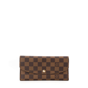 LOUIS VUITTON - Portefeuille Emilie Louis Vuitton en toile enduite damier ébène