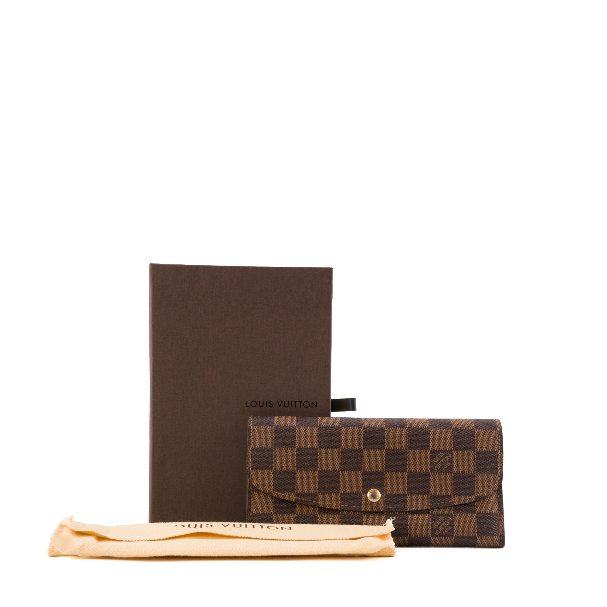 LOUIS VUITTON - Portefeuille Emilie Louis Vuitton en toile enduite damier ébène
