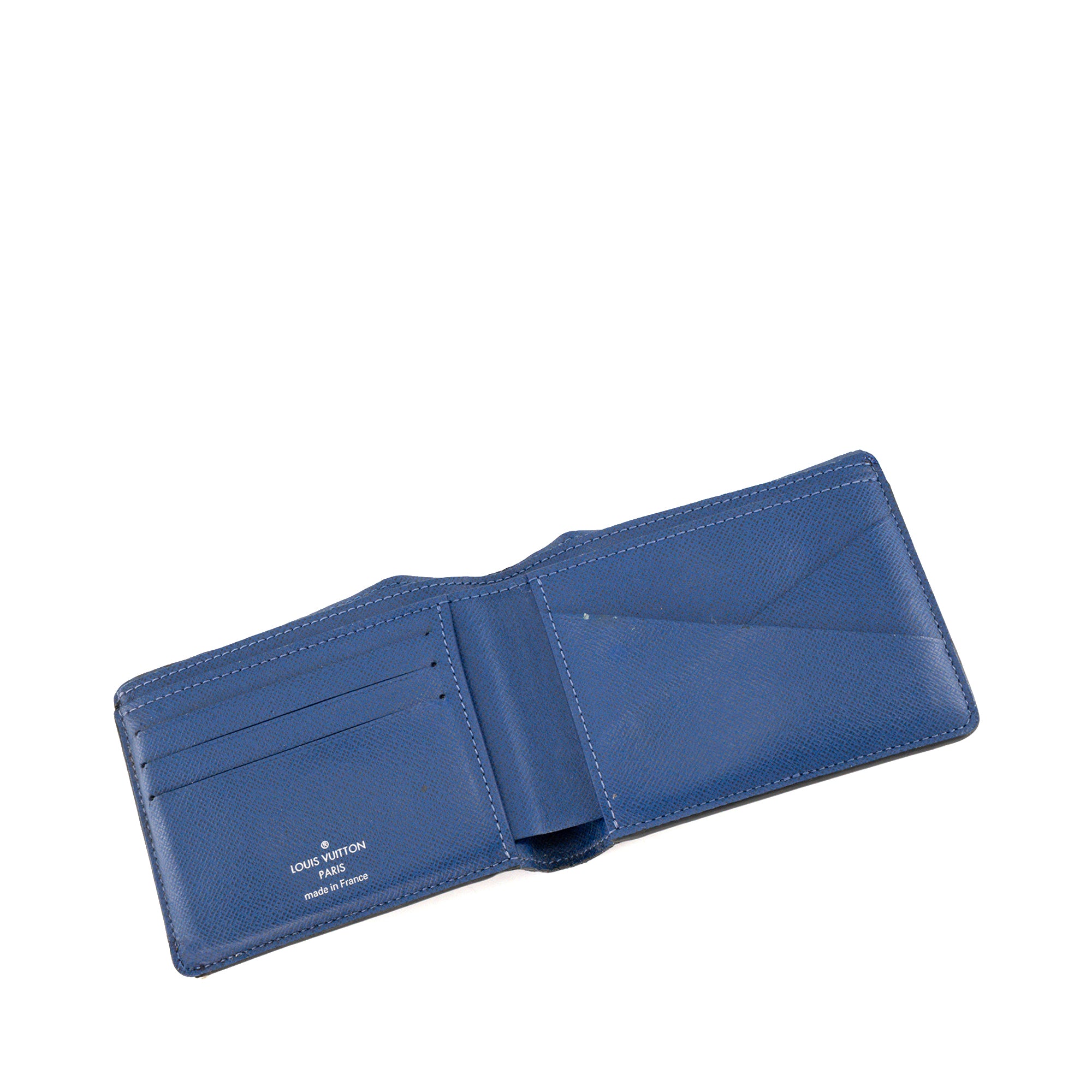 LOUIS VUITTON - Portefeuille Multiple Louis Vuitton en cuir et toile enduite monogrammée bleu