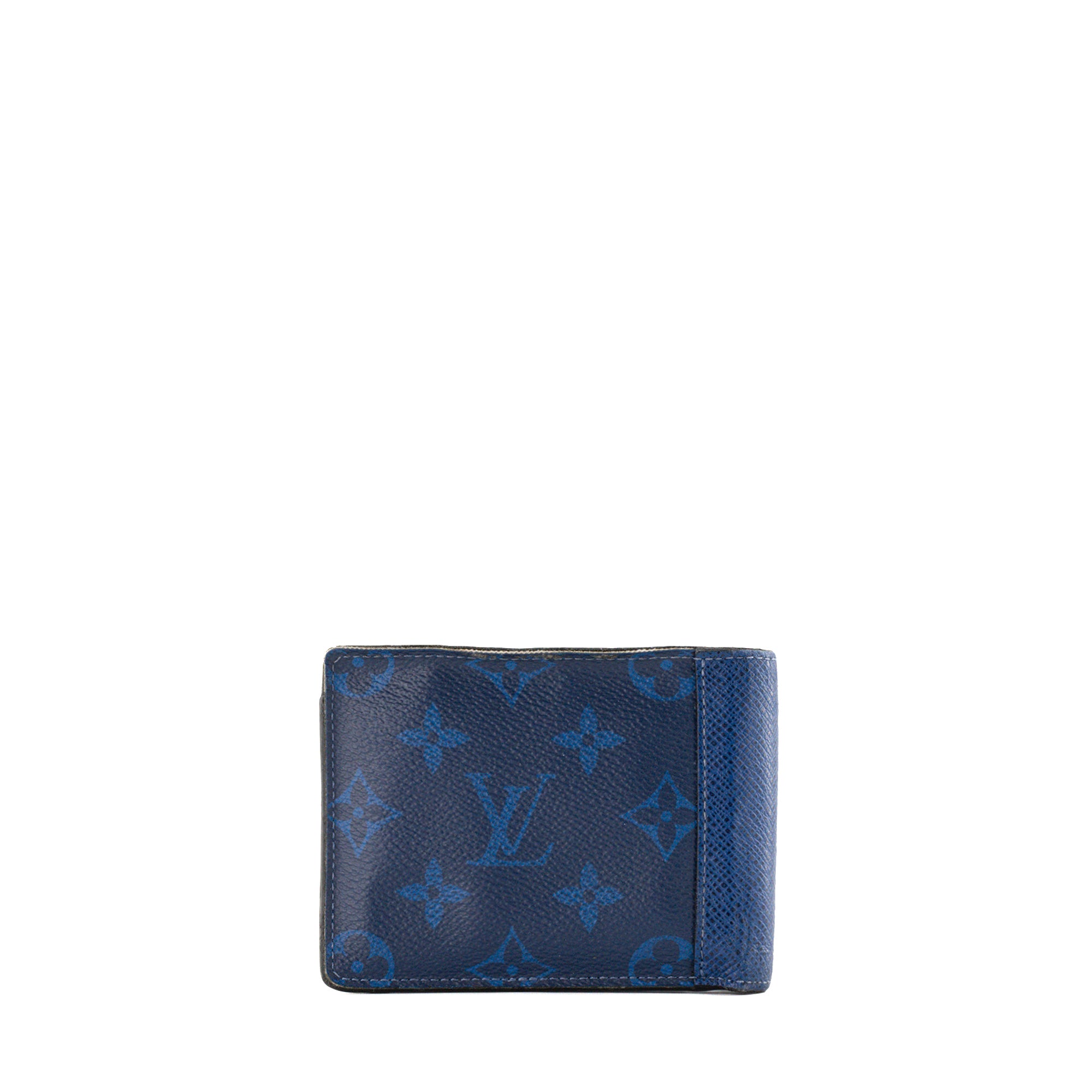 LOUIS VUITTON - Portefeuille Multiple Louis Vuitton en cuir et toile enduite monogrammée bleu