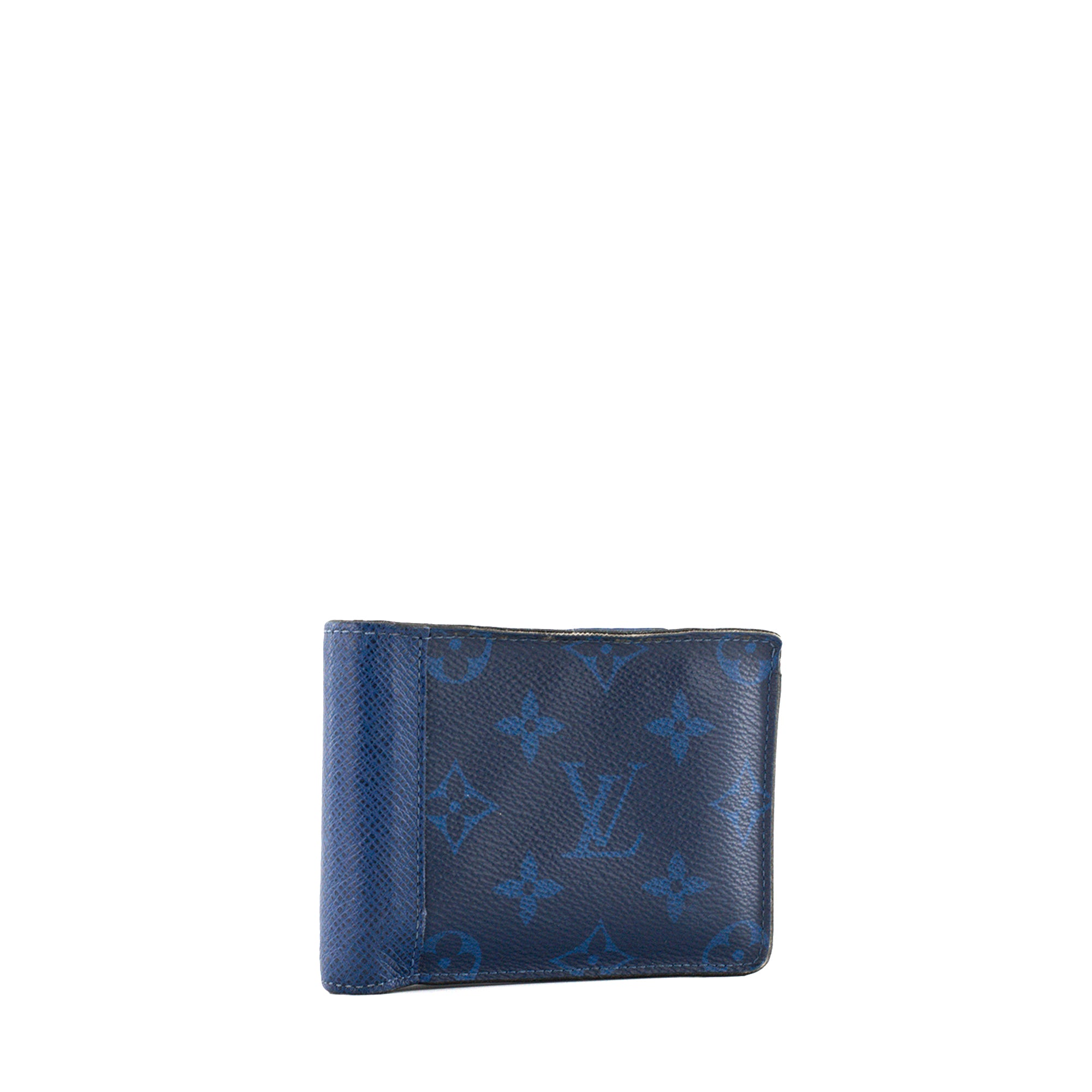 LOUIS VUITTON - Portefeuille Multiple Louis Vuitton en cuir et toile enduite monogrammée bleu