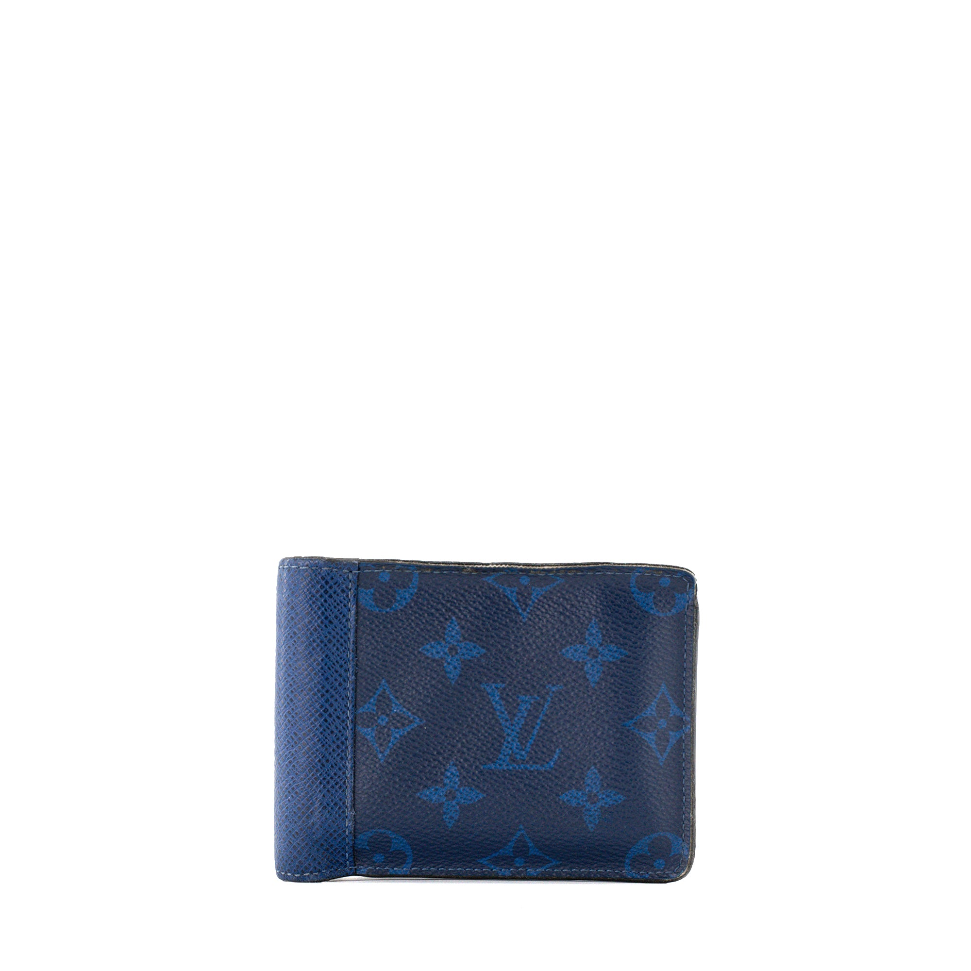 LOUIS VUITTON - Portefeuille Multiple Louis Vuitton en cuir et toile enduite monogrammée bleu