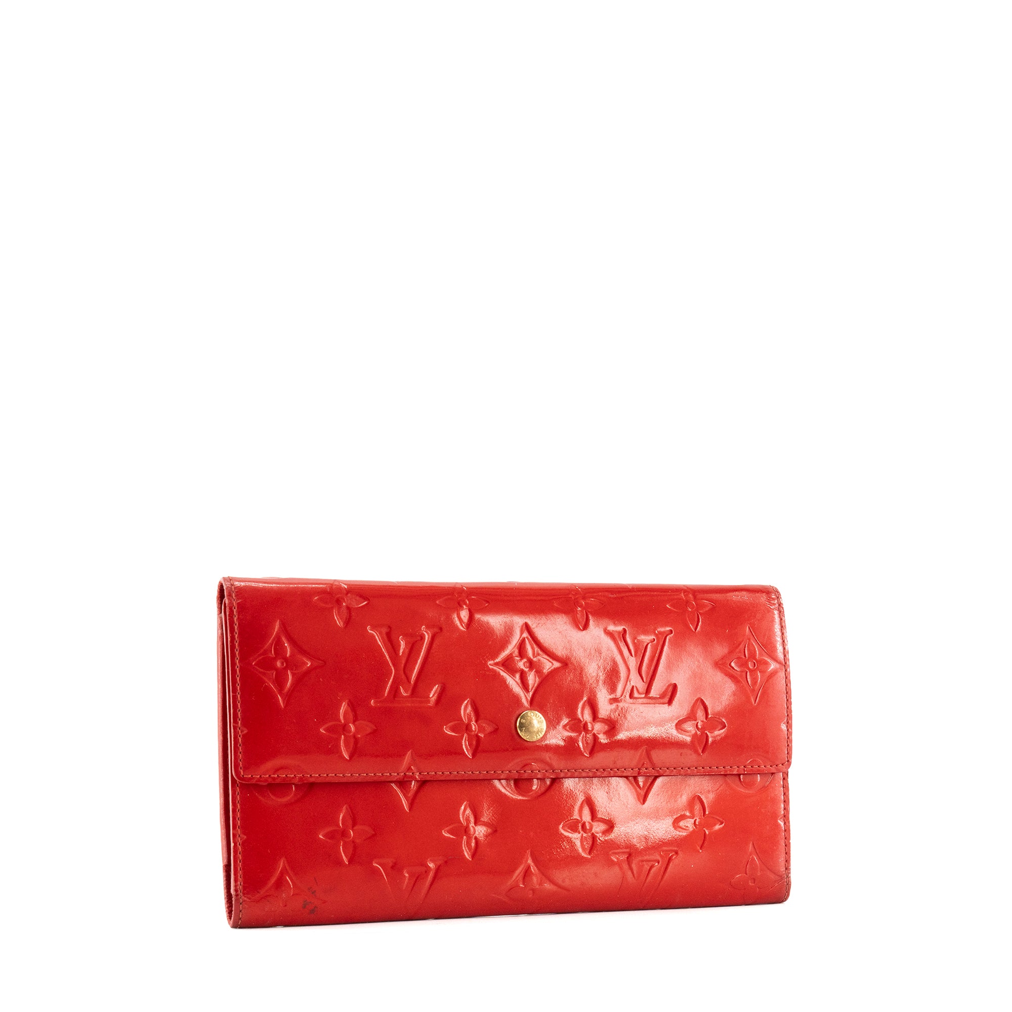 LOUIS VUITTON - Portefeuille Sarah Louis Vuitton en cuir empreinte verni rouge vintage