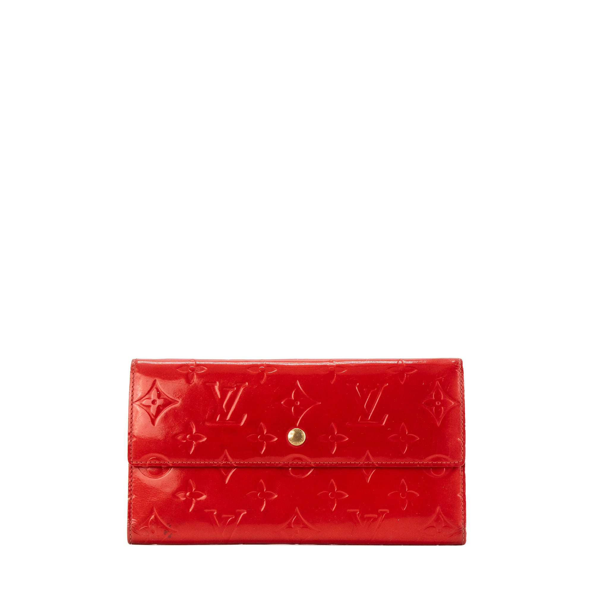 LOUIS VUITTON - Portefeuille Sarah Louis Vuitton en cuir empreinte verni rouge vintage