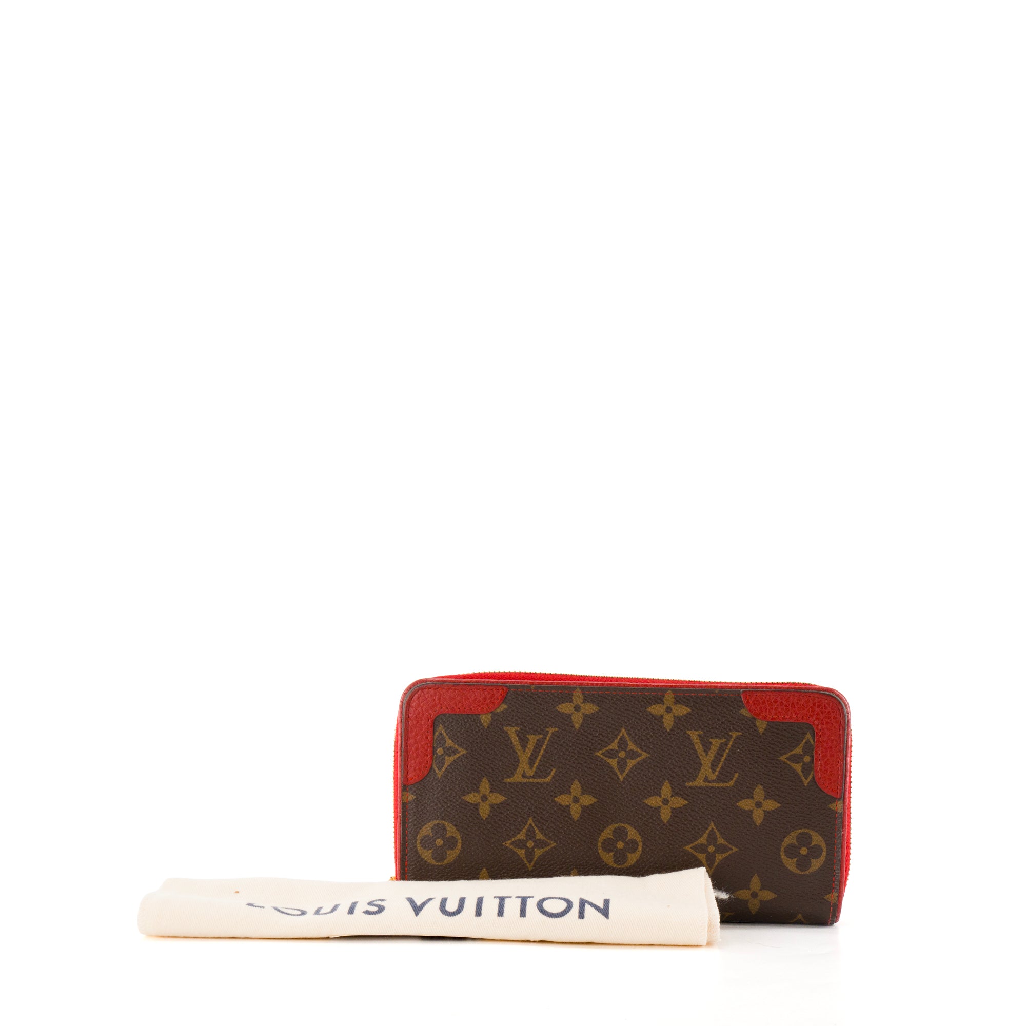 LOUIS VUITTON - Portefeuille Zippy Retiro Louis Vuitton en toile enduite monogrammée et cuir rouge
