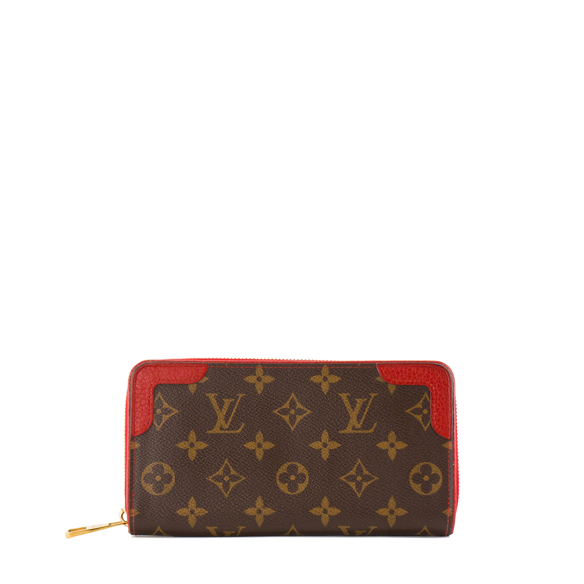 LOUIS VUITTON - Portefeuille Zippy Retiro Louis Vuitton en toile enduite monogrammée et cuir rouge