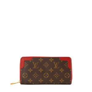 LOUIS VUITTON - Portefeuille Zippy Retiro Louis Vuitton en toile enduite monogrammée et cuir rouge