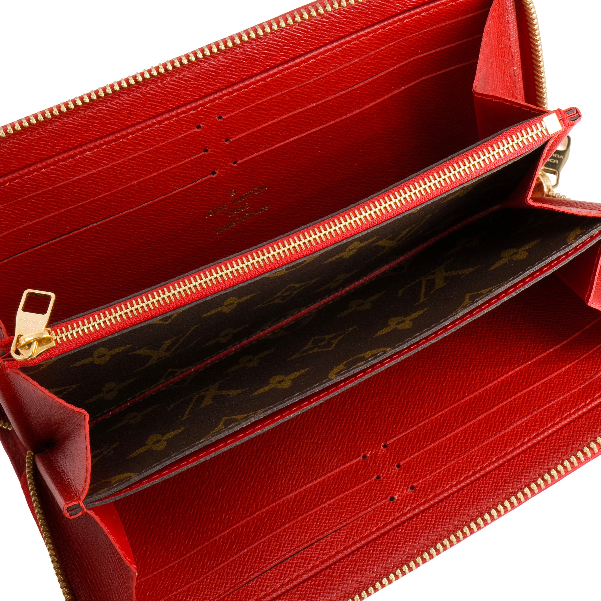 LOUIS VUITTON - Portefeuille Zippy Retiro Louis Vuitton en toile enduite monogrammée et cuir rouge