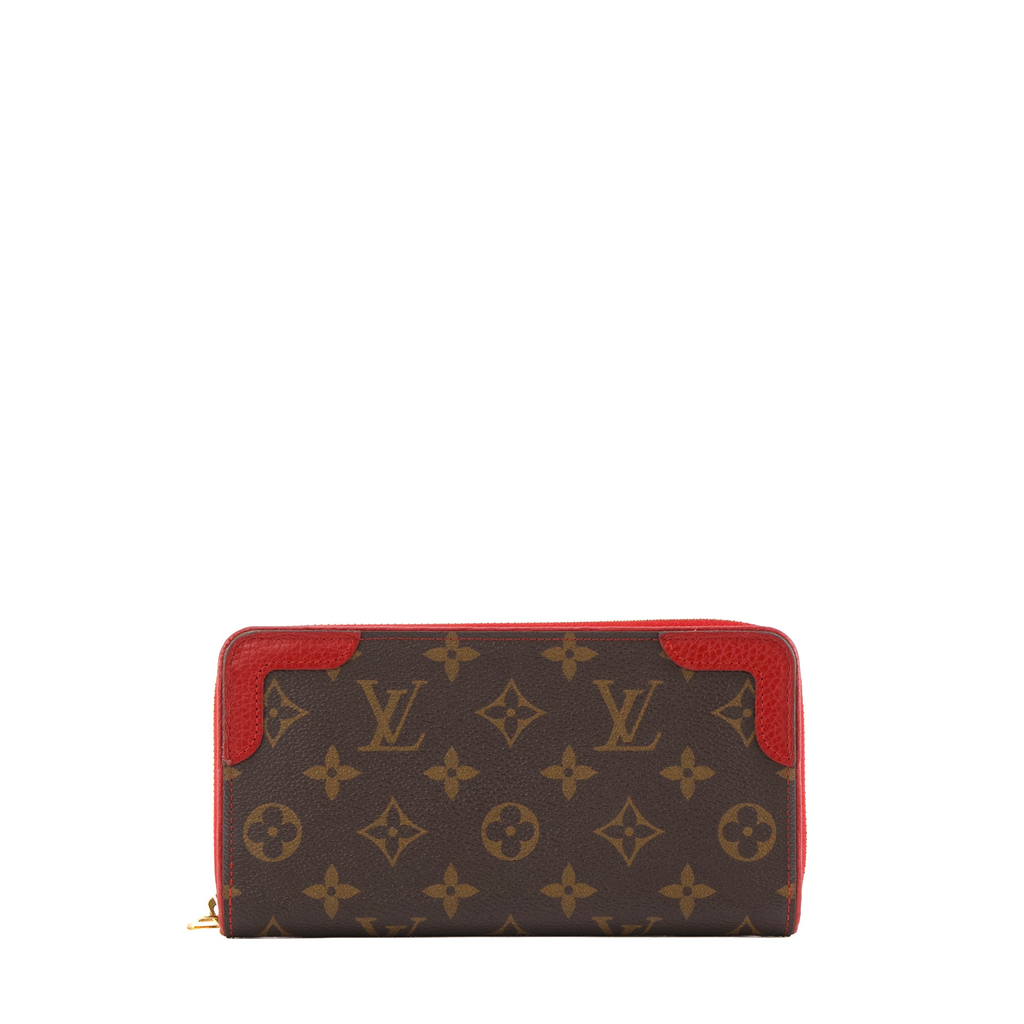 LOUIS VUITTON - Portefeuille Zippy Retiro Louis Vuitton en toile enduite monogrammée et cuir rouge