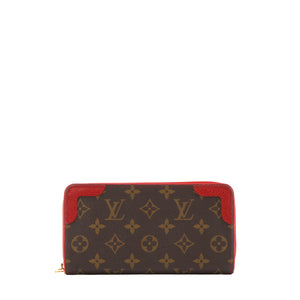 LOUIS VUITTON - Portefeuille Zippy Retiro Louis Vuitton en toile enduite monogrammée et cuir rouge