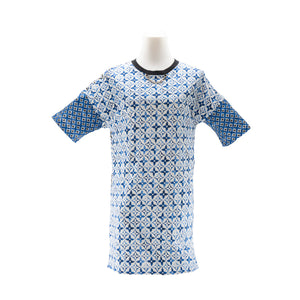 LOUIS VUITTON - Robe tee-shirt Louis Vuitton en coton monogrammé bleu et blanc (S)