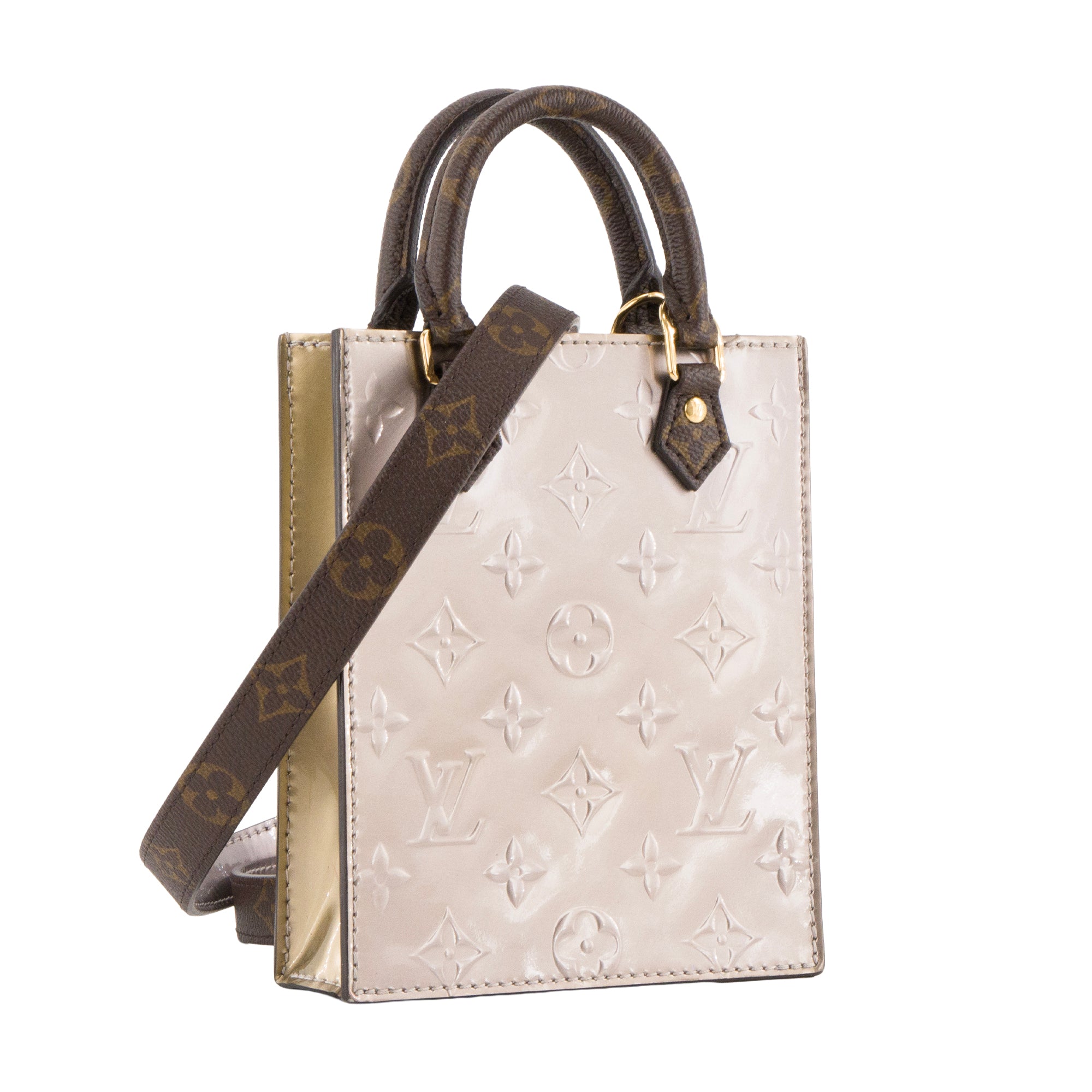 LOUIS VUITTON - Sac à bandoulière Cabas Plat PM Louis Vuitton en cuir verni silver et gold édition limitée
