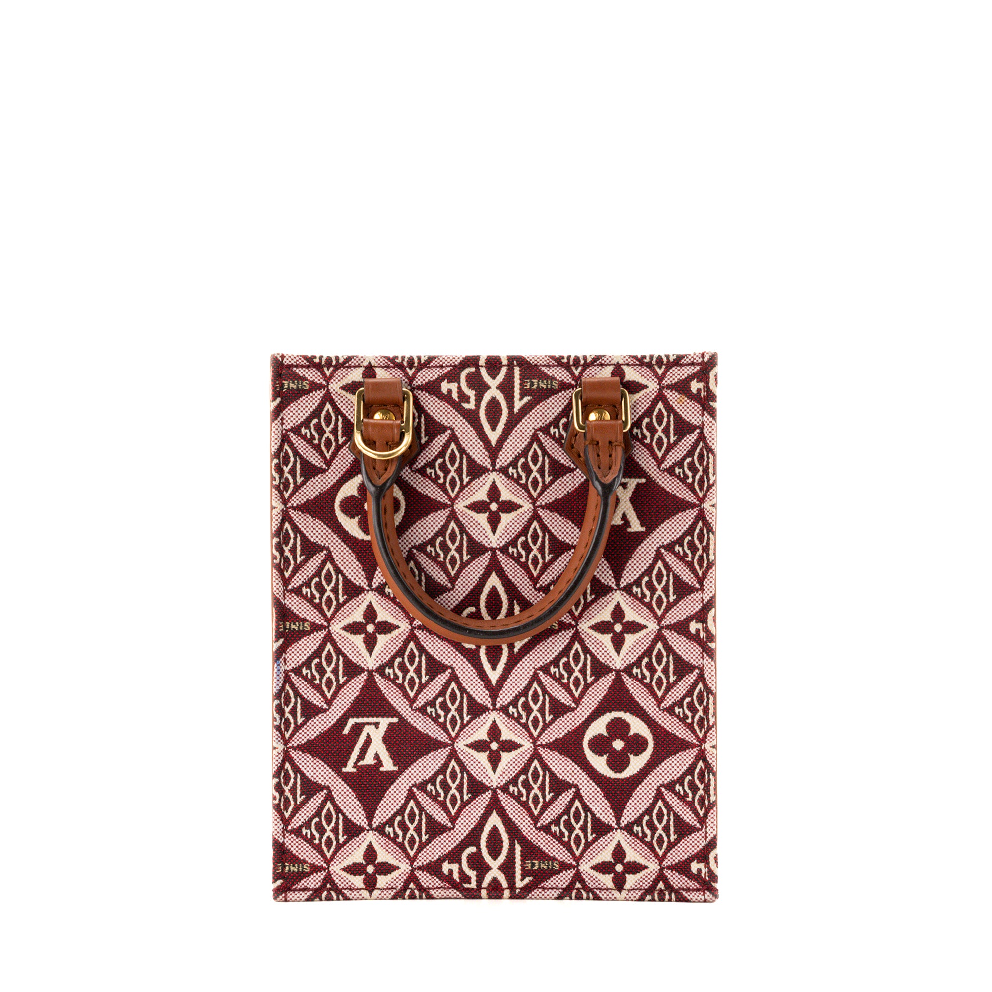 LOUIS VUITTON - Sac à bandoulière Cabas Plat Since 1854 PM Louis Vuitton en toile jacquard bordeaux et beige édition limitée