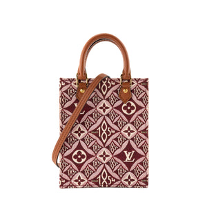 LOUIS VUITTON - Sac à bandoulière Cabas Plat Since 1854 PM Louis Vuitton en toile jacquard bordeaux et beige édition limitée