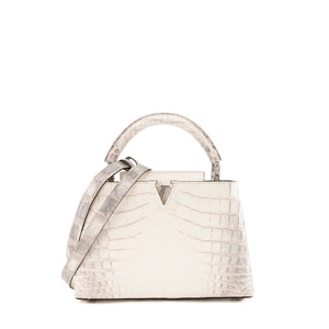 LOUIS VUITTON - Sac à bandoulière Capucines BB Himalaya Louis Vuitton en cuir exotique crocodile niloticus blanc et gris