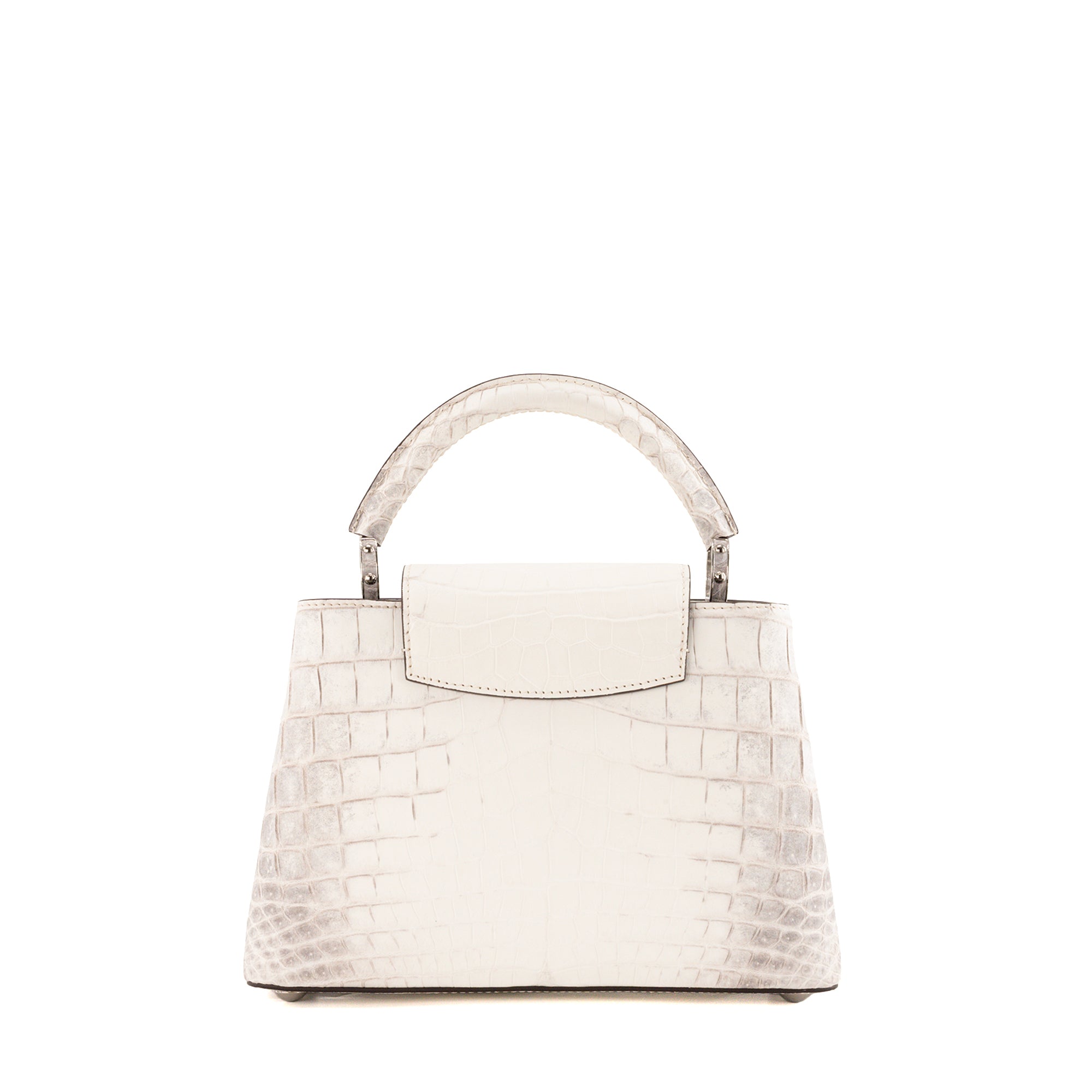 LOUIS VUITTON - Sac à bandoulière Capucines BB Himalaya Louis Vuitton en cuir exotique crocodile niloticus blanc et gris