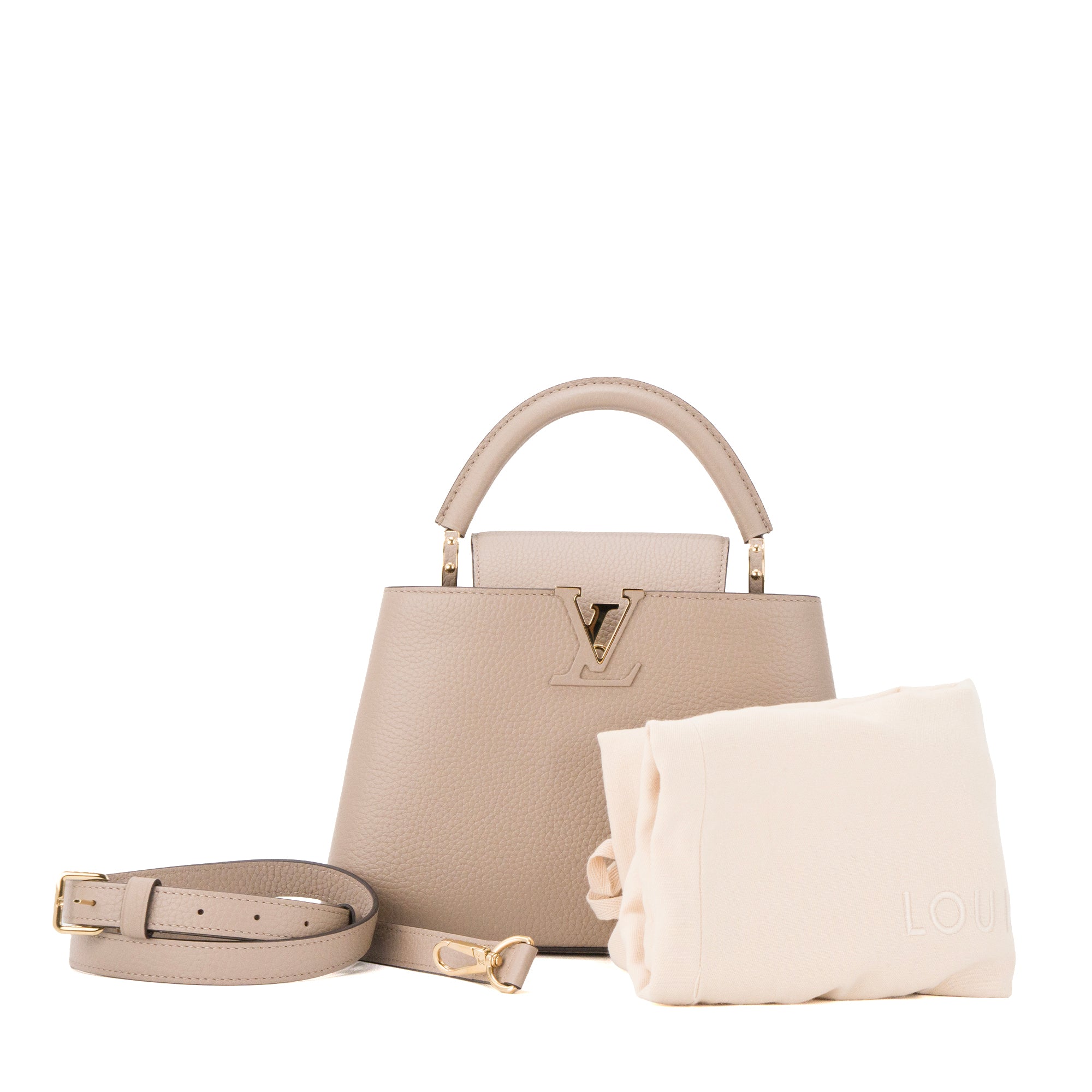 LOUIS VUITTON - Sac à bandoulière Capucines BB Louis Vuitton en cuir grainé taupe
