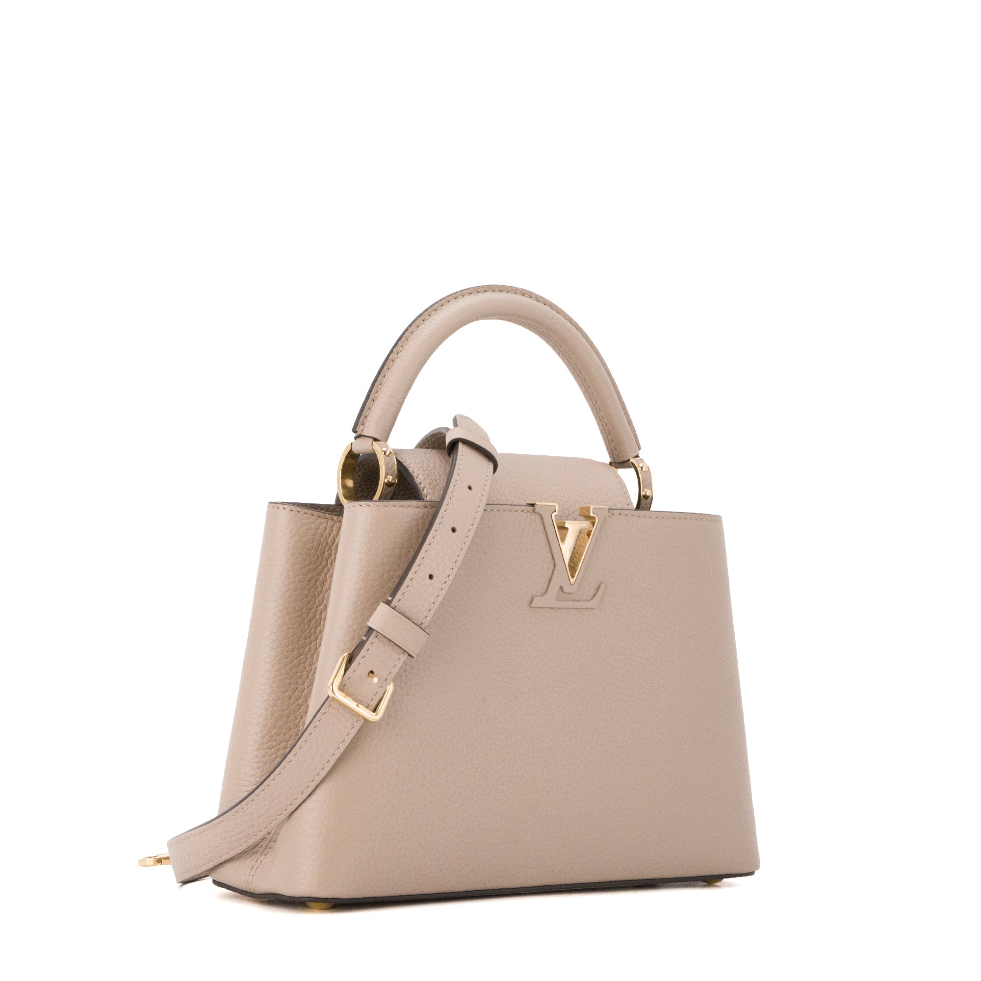 LOUIS VUITTON - Sac à bandoulière Capucines BB Louis Vuitton en cuir grainé taupe