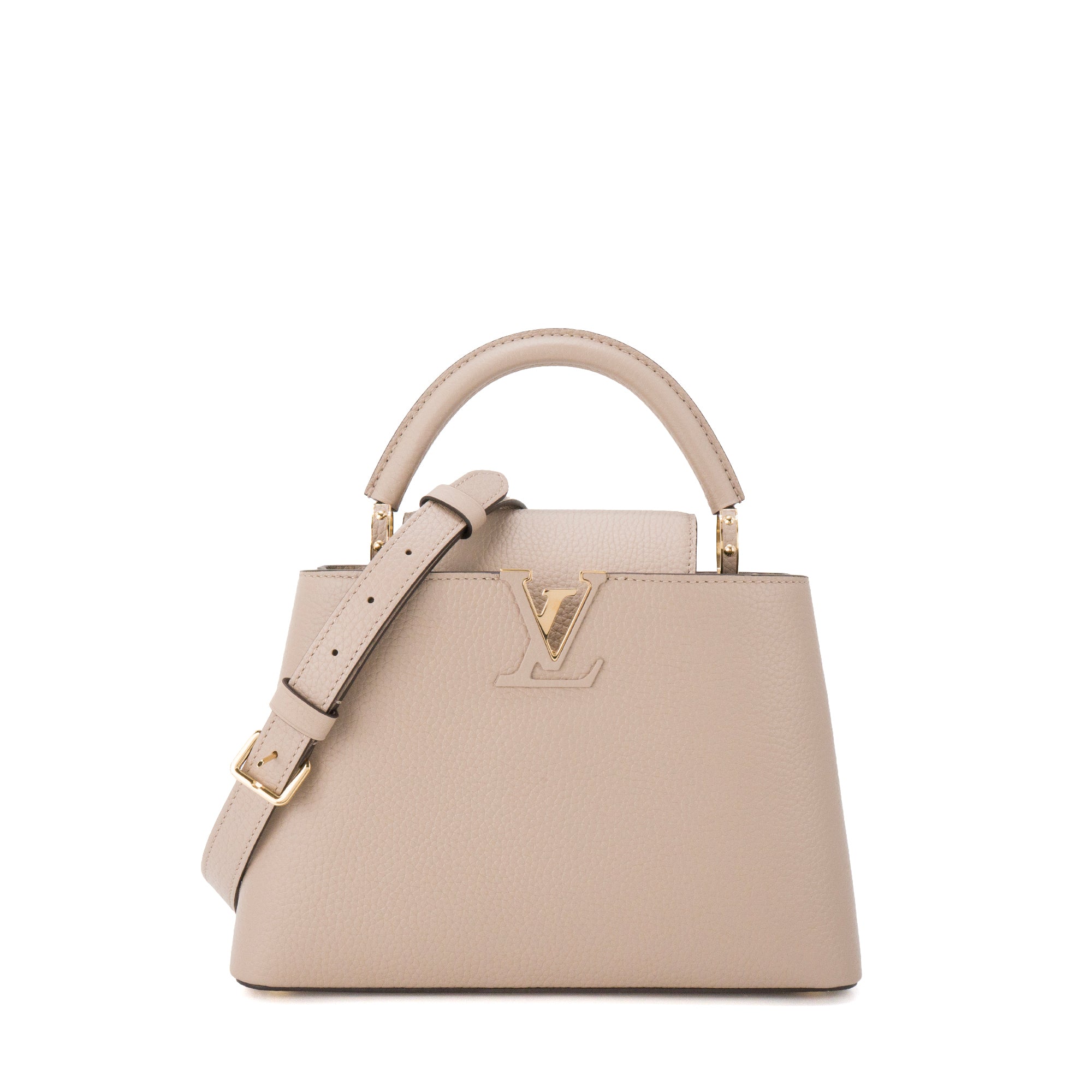 LOUIS VUITTON - Sac à bandoulière Capucines BB Louis Vuitton en cuir grainé taupe