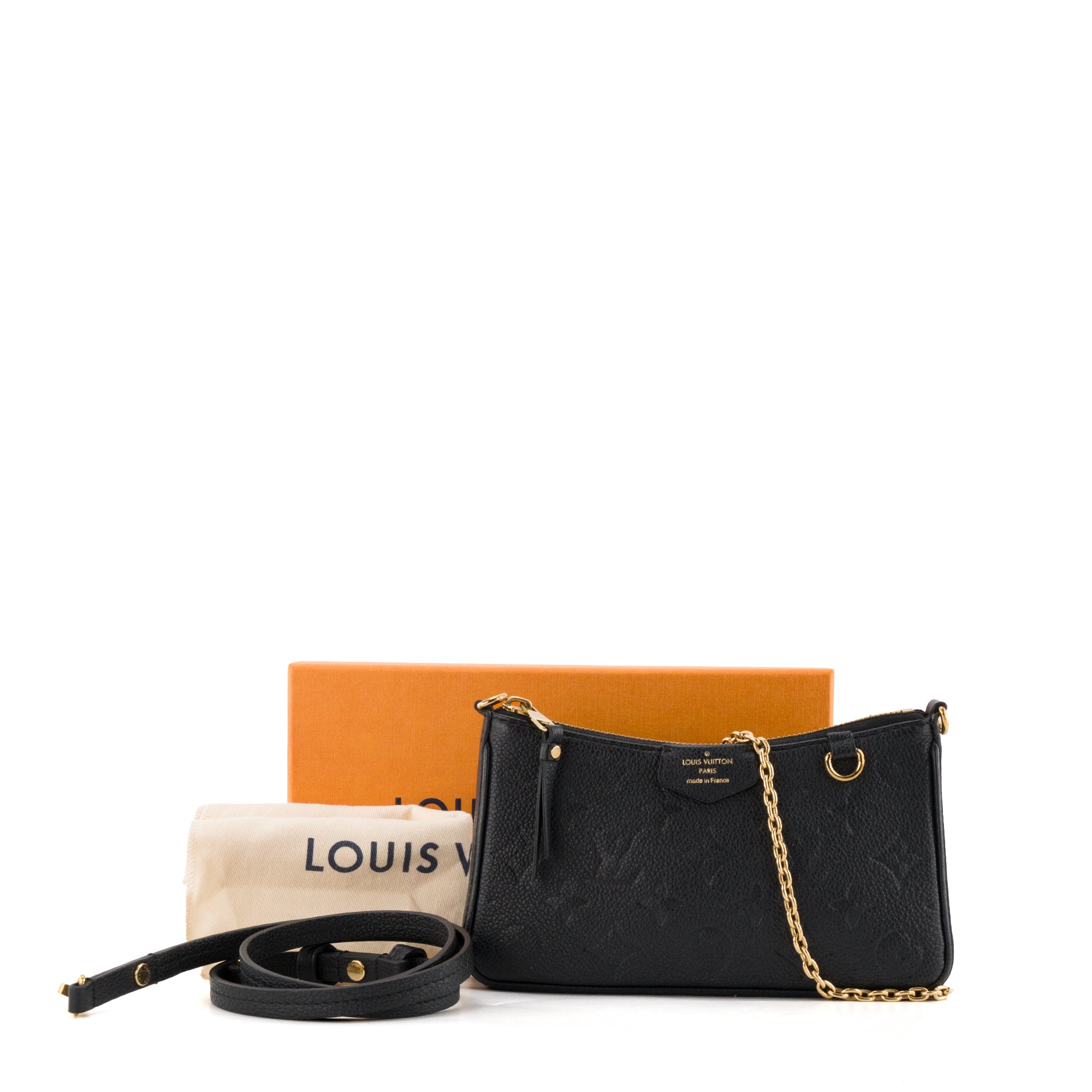 LOUIS VUITTON - Sac à bandoulière Easy Pouch On Strap Louis Vuitton en cuir grainé embossé noir