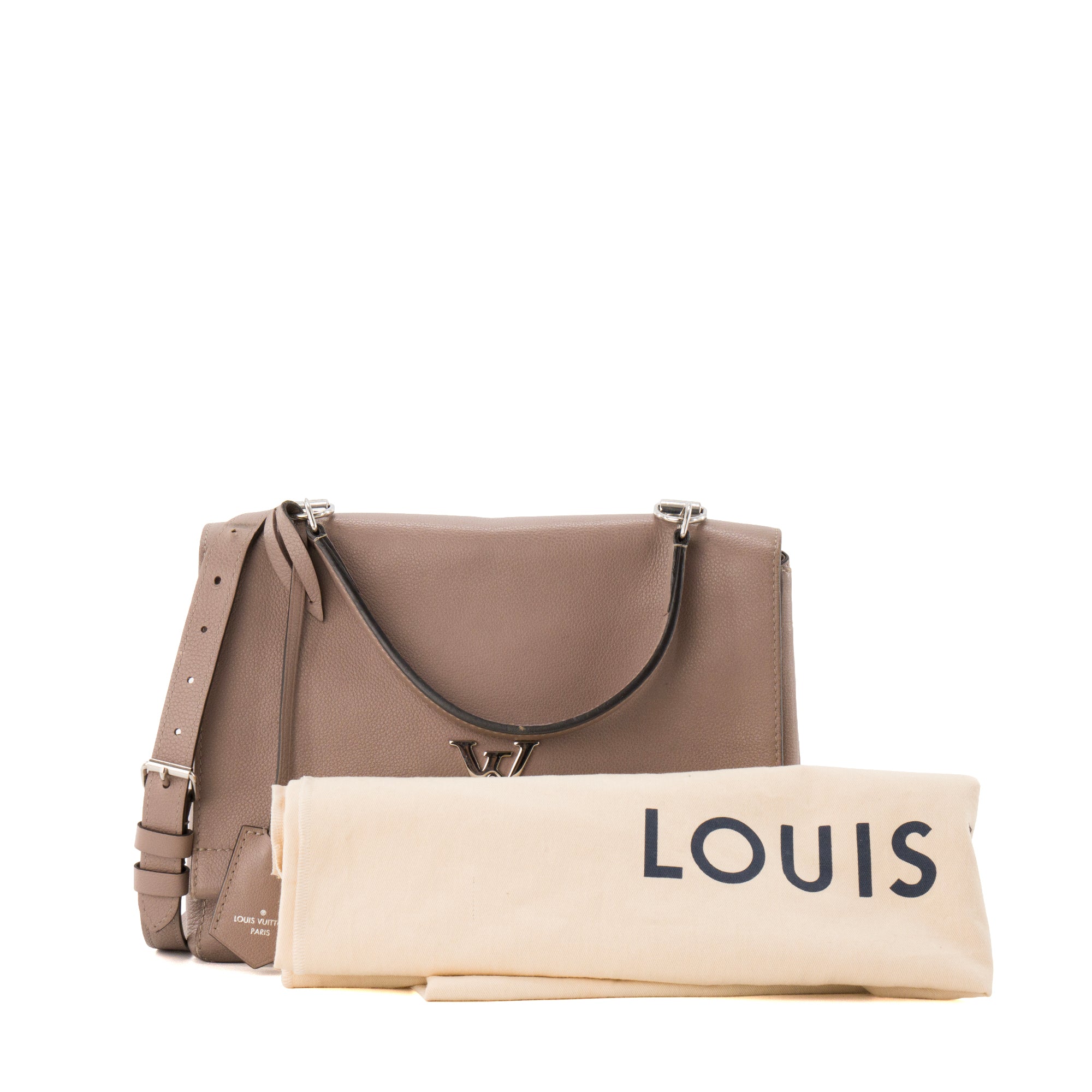 LOUIS VUITTON - Sac à bandoulière Lockme II Louis Vuitton en cuir grainé taupe
