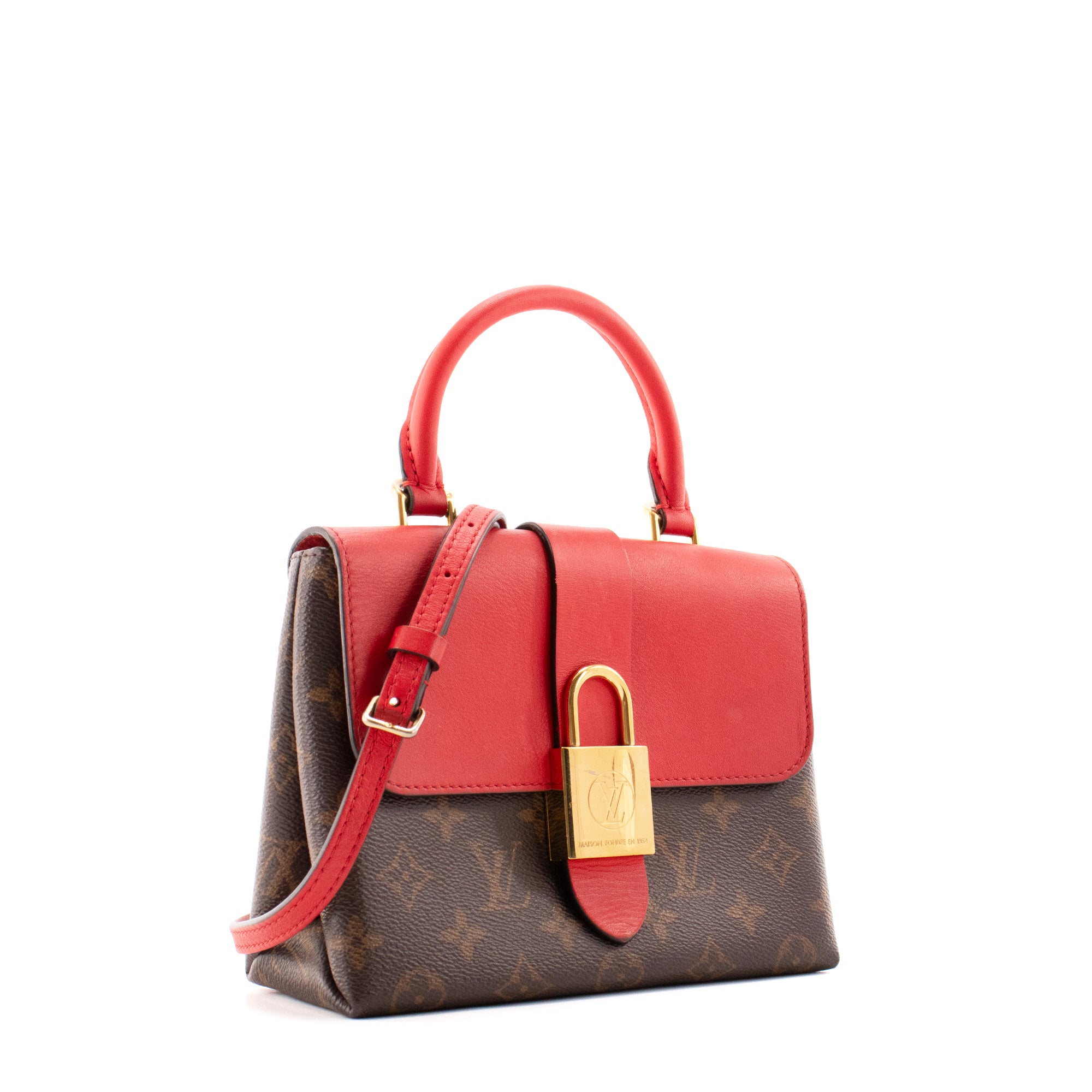 LOUIS VUITTON - Sac à bandoulière Locky BB Louis Vuitton en toile enduite monogrammée et cuir rouge