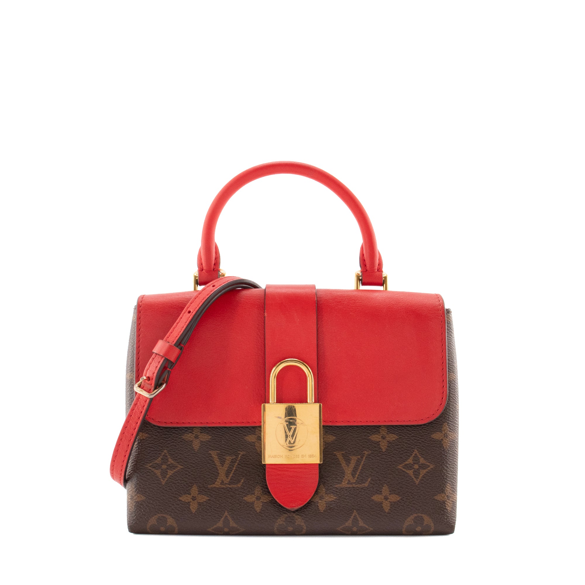 LOUIS VUITTON - Sac à bandoulière Locky BB Louis Vuitton en toile enduite monogrammée et cuir rouge