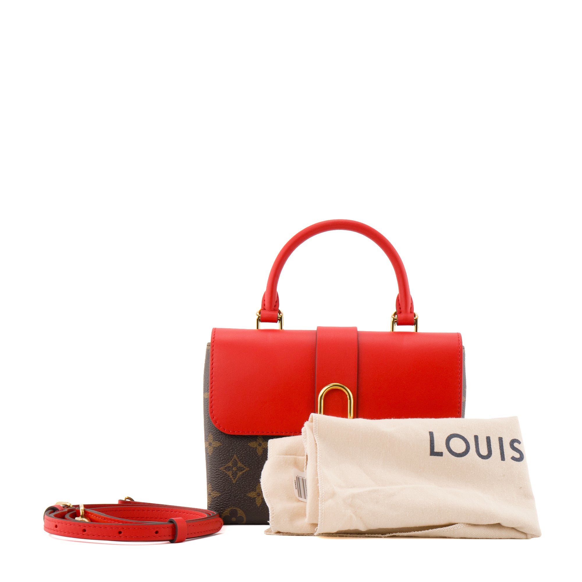 LOUIS VUITTON - Sac à bandoulière Locky BB Louis Vuitton en toile monogrammée et cuir rouge
