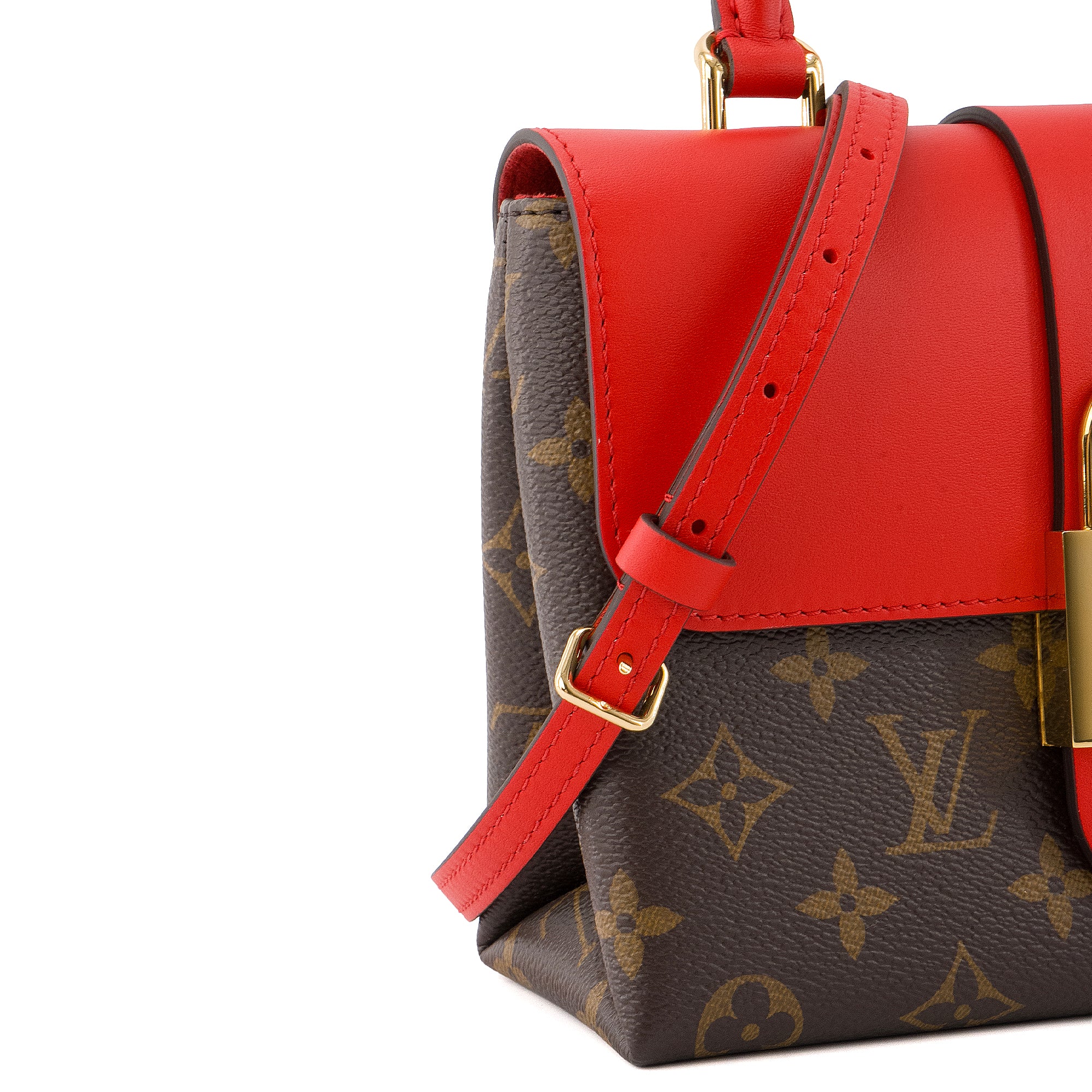 LOUIS VUITTON - Sac à bandoulière Locky BB Louis Vuitton en toile monogrammée et cuir rouge