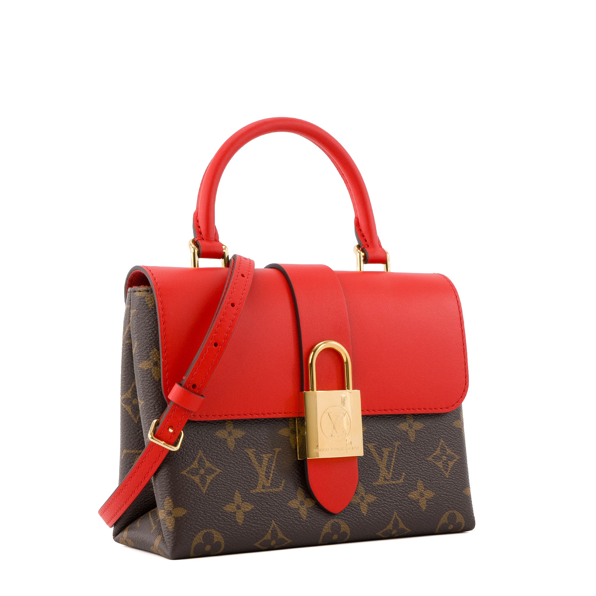 LOUIS VUITTON - Sac à bandoulière Locky BB Louis Vuitton en toile monogrammée et cuir rouge