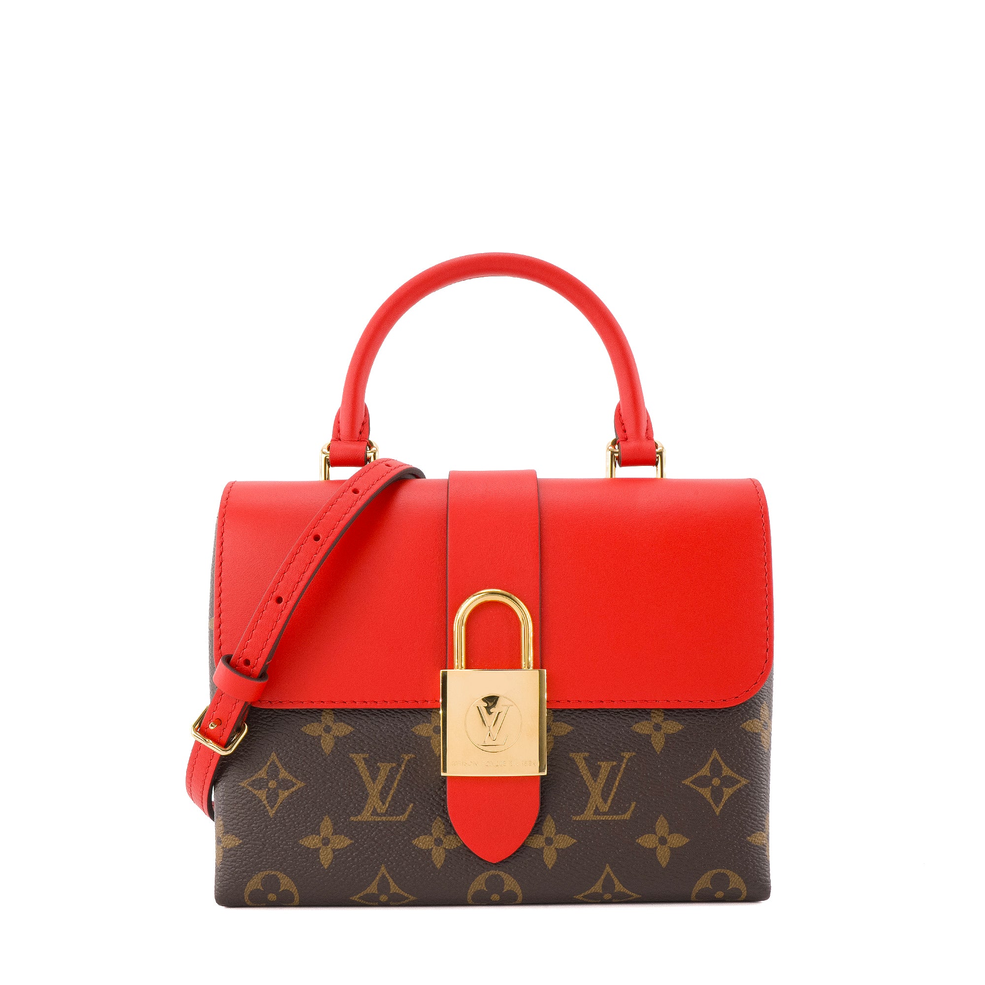 LOUIS VUITTON - Sac à bandoulière Locky BB Louis Vuitton en toile monogrammée et cuir rouge