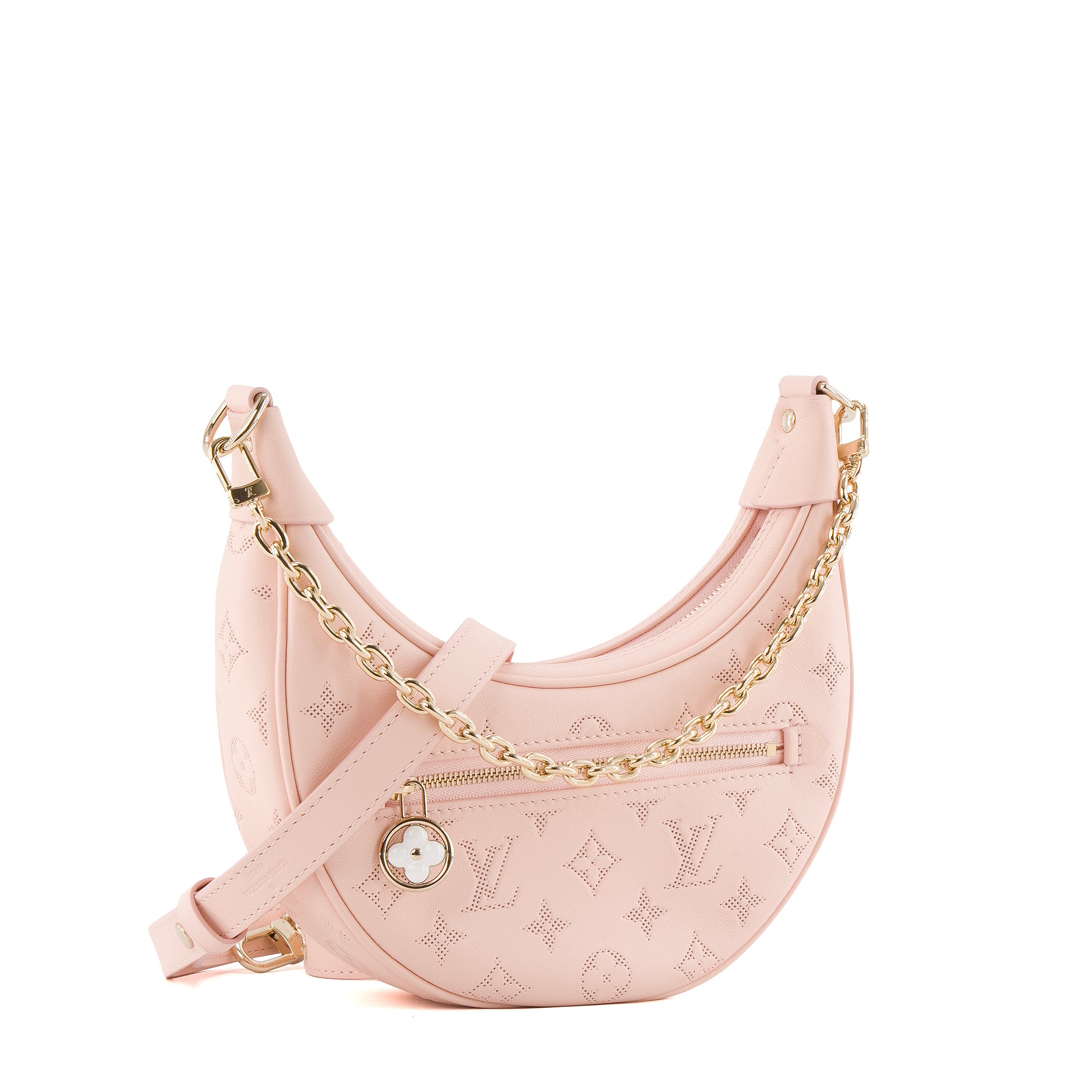 LOUIS VUITTON - Sac à bandoulière Loop Louis Vuitton en cuir perforé monogrammé rose
