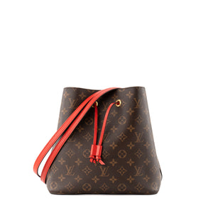 LOUIS VUITTON - Sac à bandoulière NéoNoé Louis Vuitton en toile enduite monogrammée marron et rouge