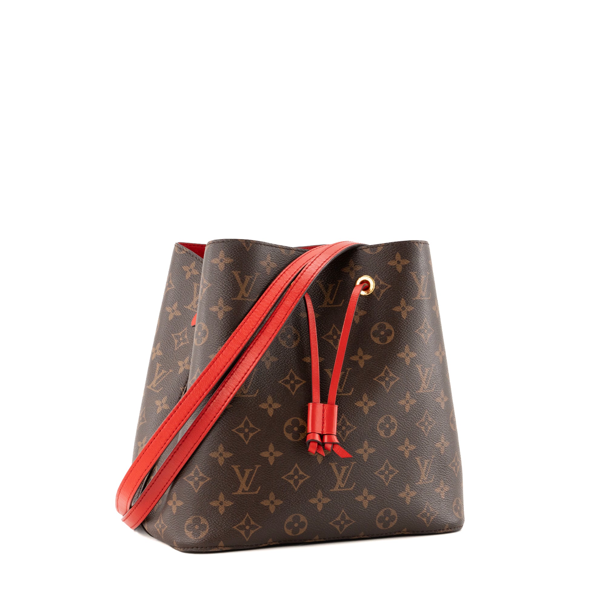 LOUIS VUITTON - Sac à bandoulière NéoNoé Louis Vuitton en toile enduite monogrammée marron et rouge