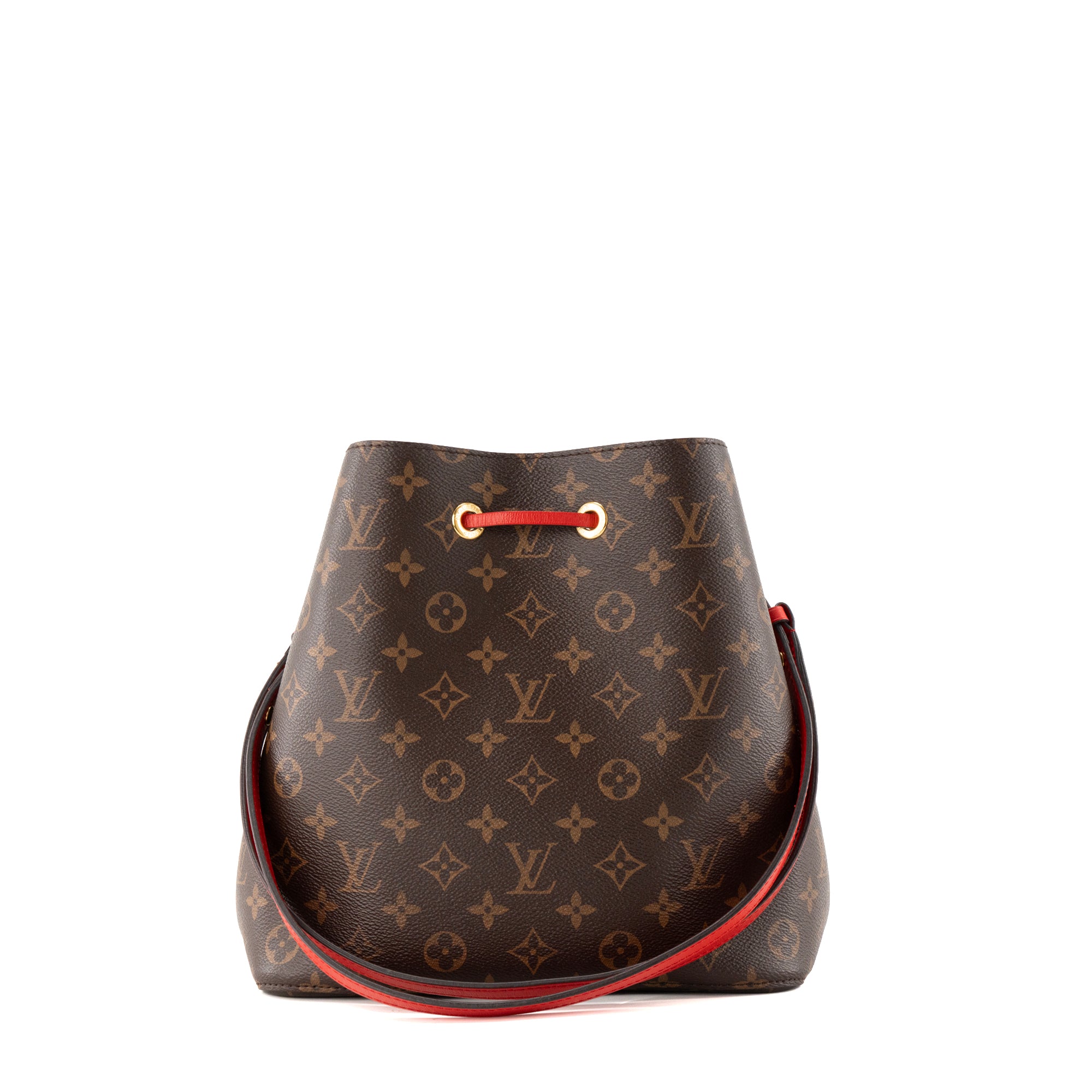 LOUIS VUITTON - Sac à bandoulière NéoNoé Louis Vuitton en toile enduite monogrammée marron et rouge