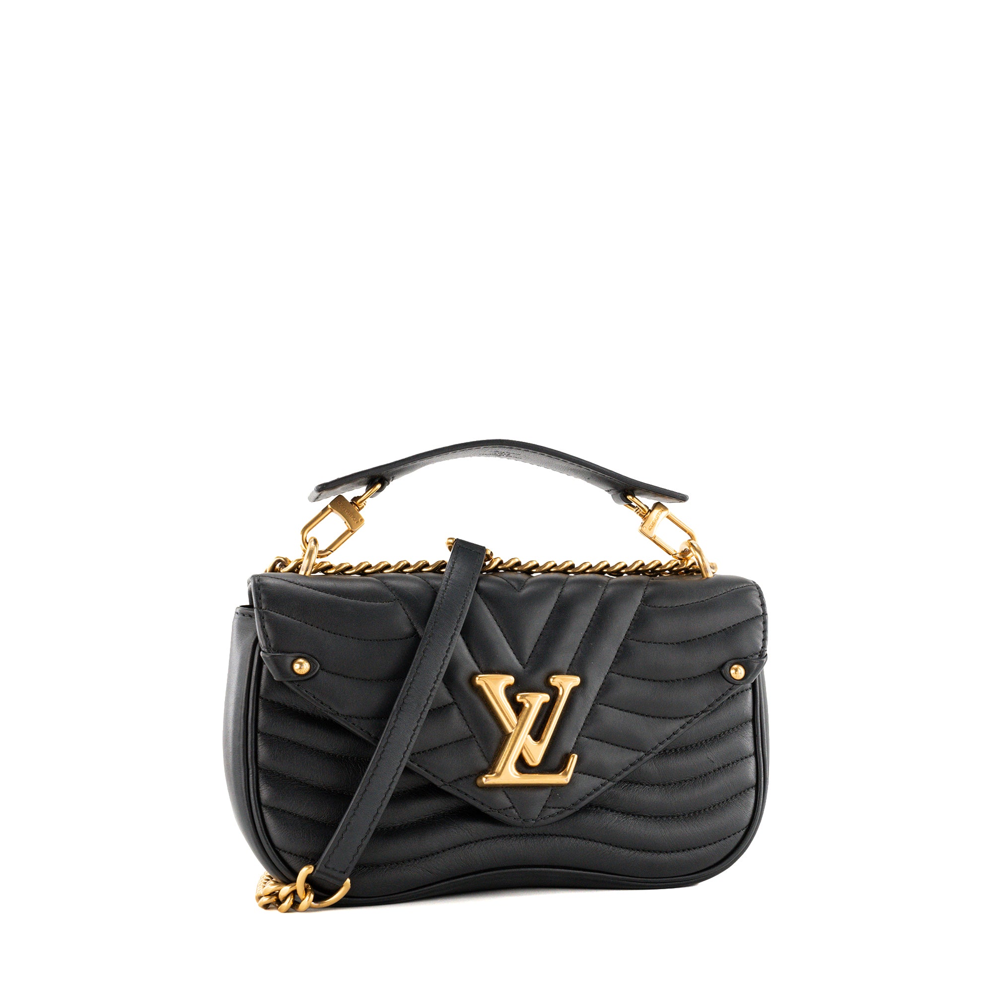 LOUIS VUITTON - Sac à bandoulière New Wave Louis Vuitton en cuir matelassé noir