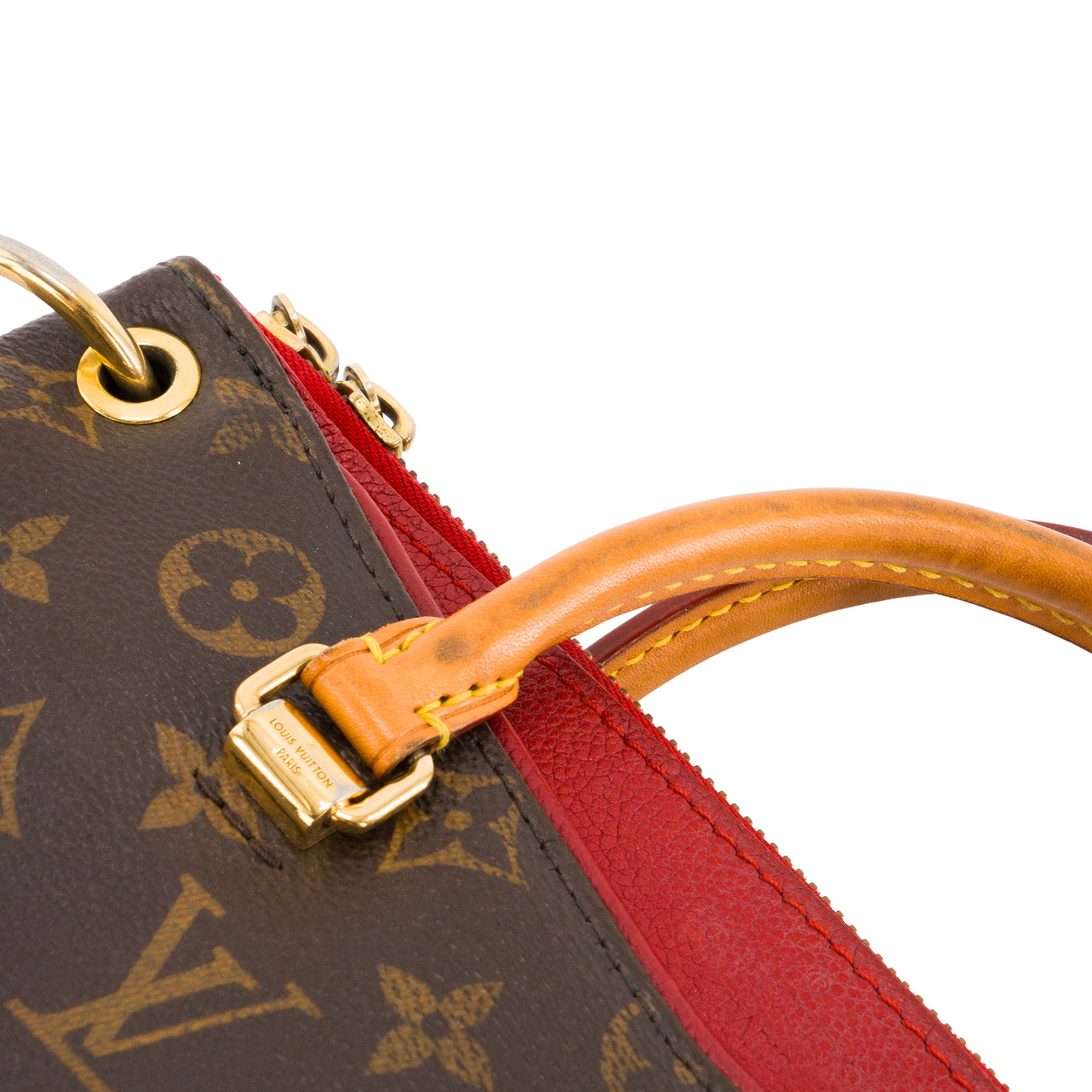 LOUIS VUITTON - Sac à bandoulière Pallas BB Louis Vuitton en toile enduite monogrammée et cuir grainé rouge