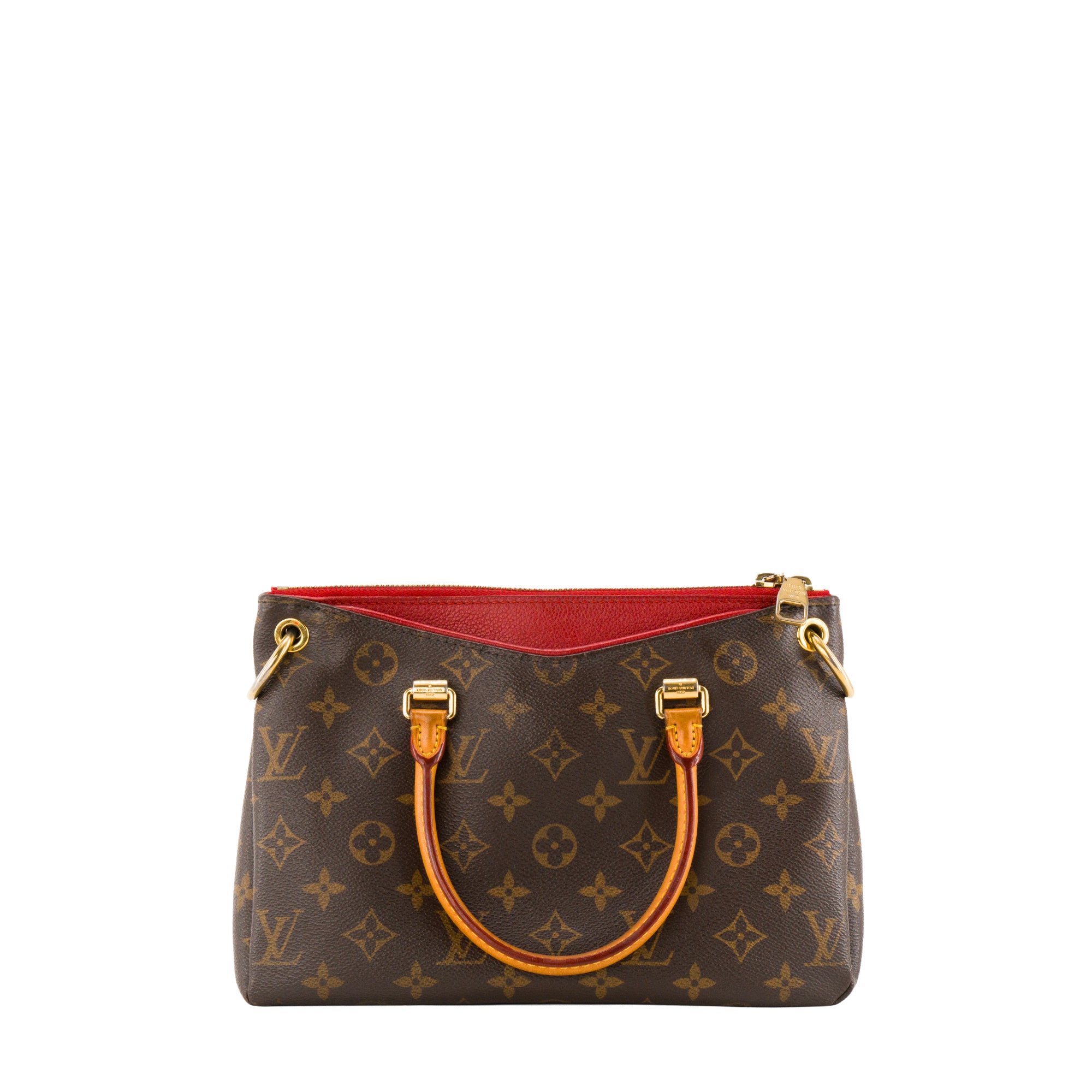 LOUIS VUITTON - Sac à bandoulière Pallas BB Louis Vuitton en toile enduite monogrammée et cuir grainé rouge