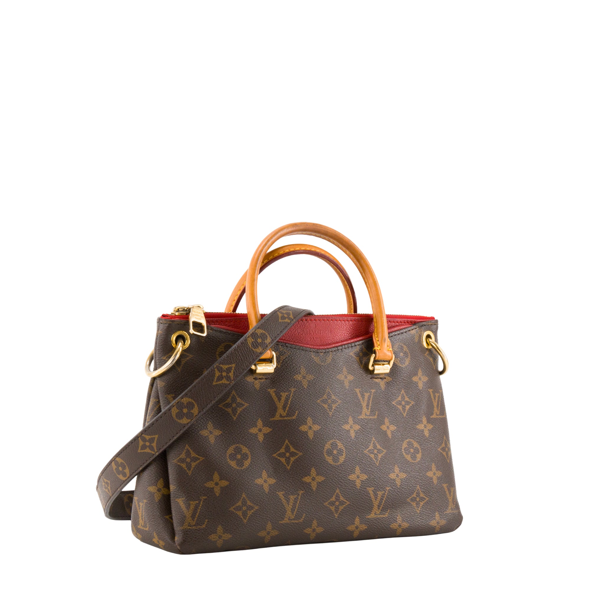 LOUIS VUITTON - Sac à bandoulière Pallas BB Louis Vuitton en toile enduite monogrammée et cuir grainé rouge