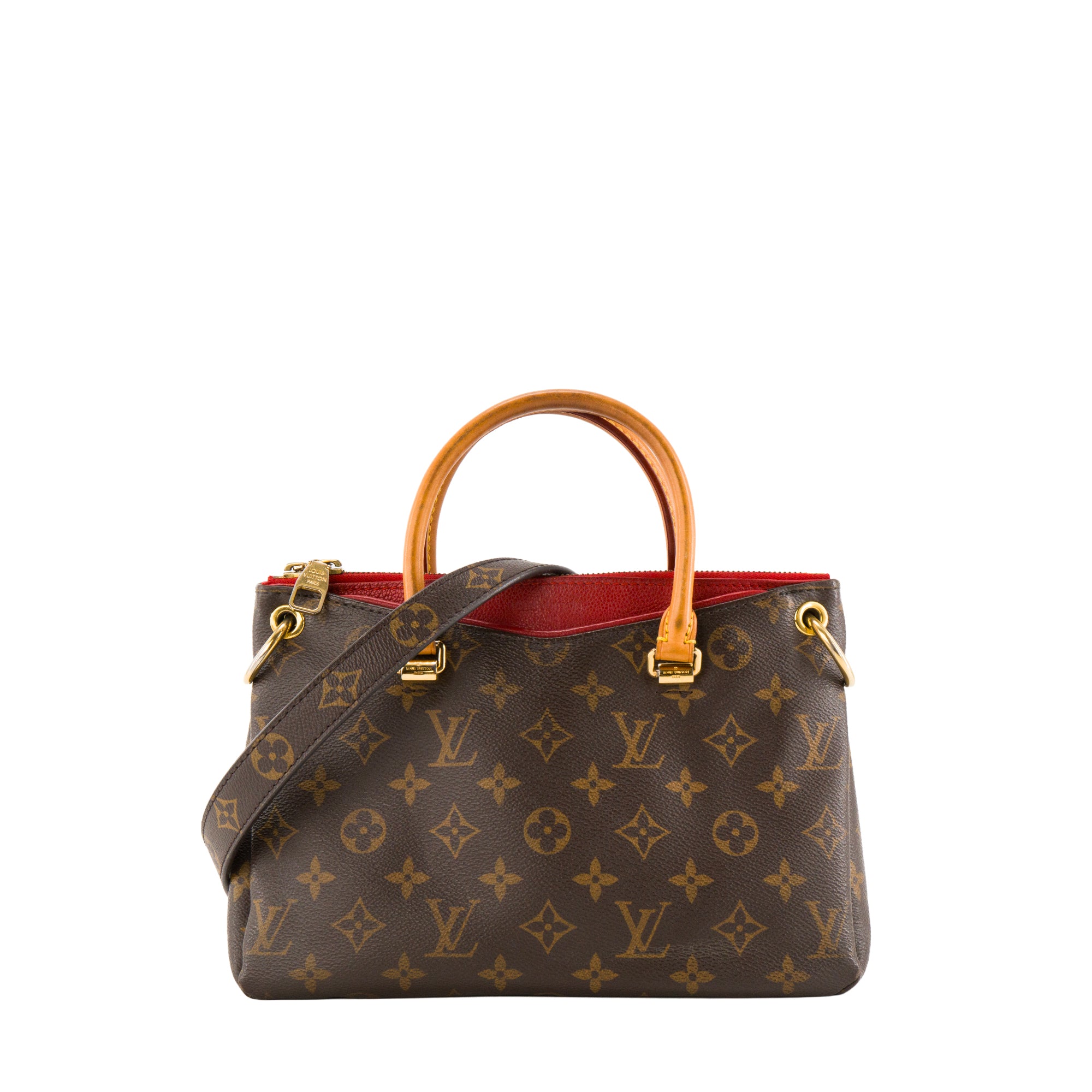 LOUIS VUITTON - Sac à bandoulière Pallas BB Louis Vuitton en toile enduite monogrammée et cuir grainé rouge