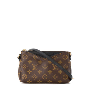 LOUIS VUITTON - Sac à bandoulière Pallas Louis Vuitton en toile enduite monogrammée et cuir noir