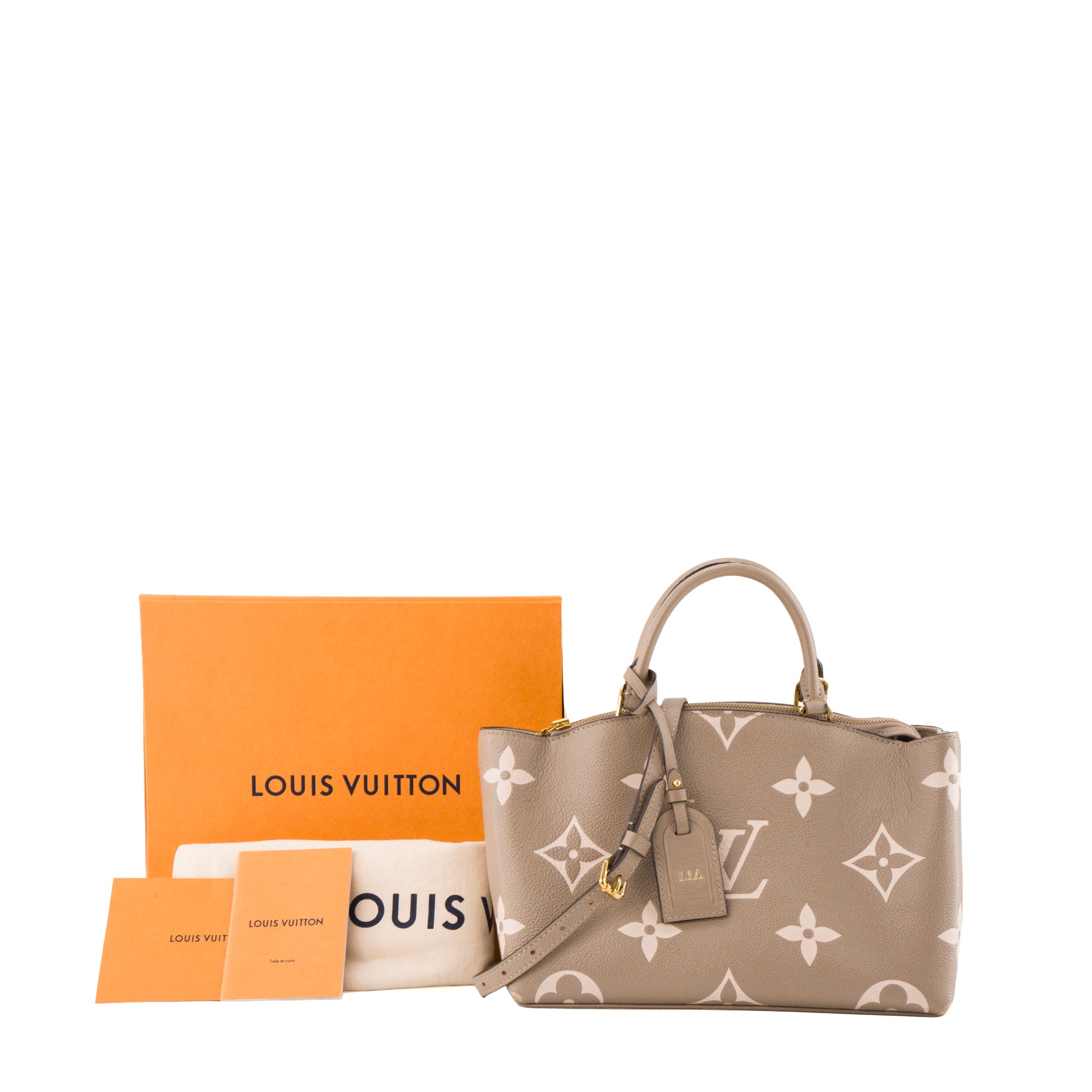 LOUIS VUITTON - Sac à bandoulière Petit Palais Louis Vuitton en cuir empreinte gris et beige
