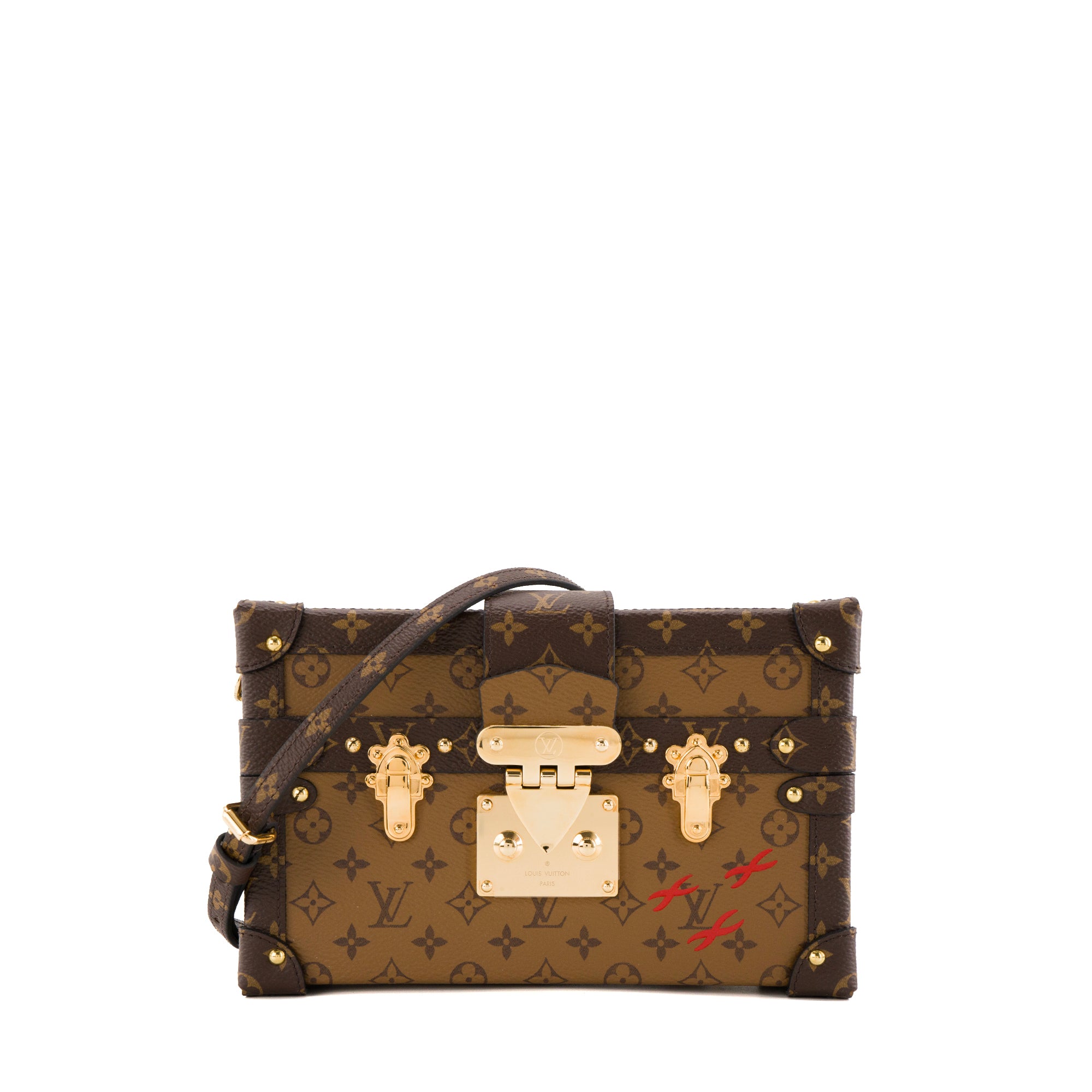 LOUIS VUITTON - Sac à bandoulière Petite Malle Louis Vuitton en toile enduite monogrammée marron