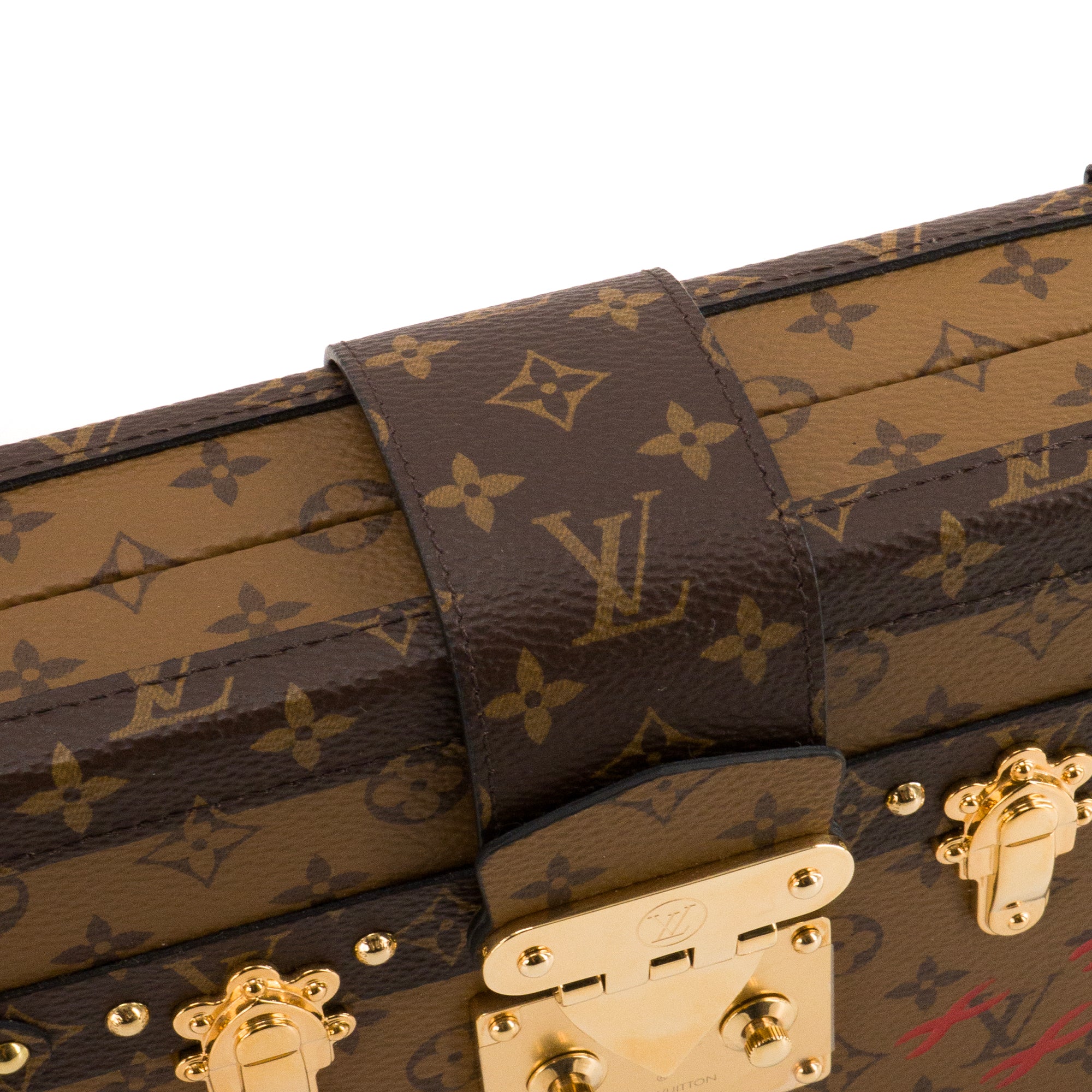LOUIS VUITTON - Sac à bandoulière Petite Malle Louis Vuitton en toile enduite monogrammée marron
