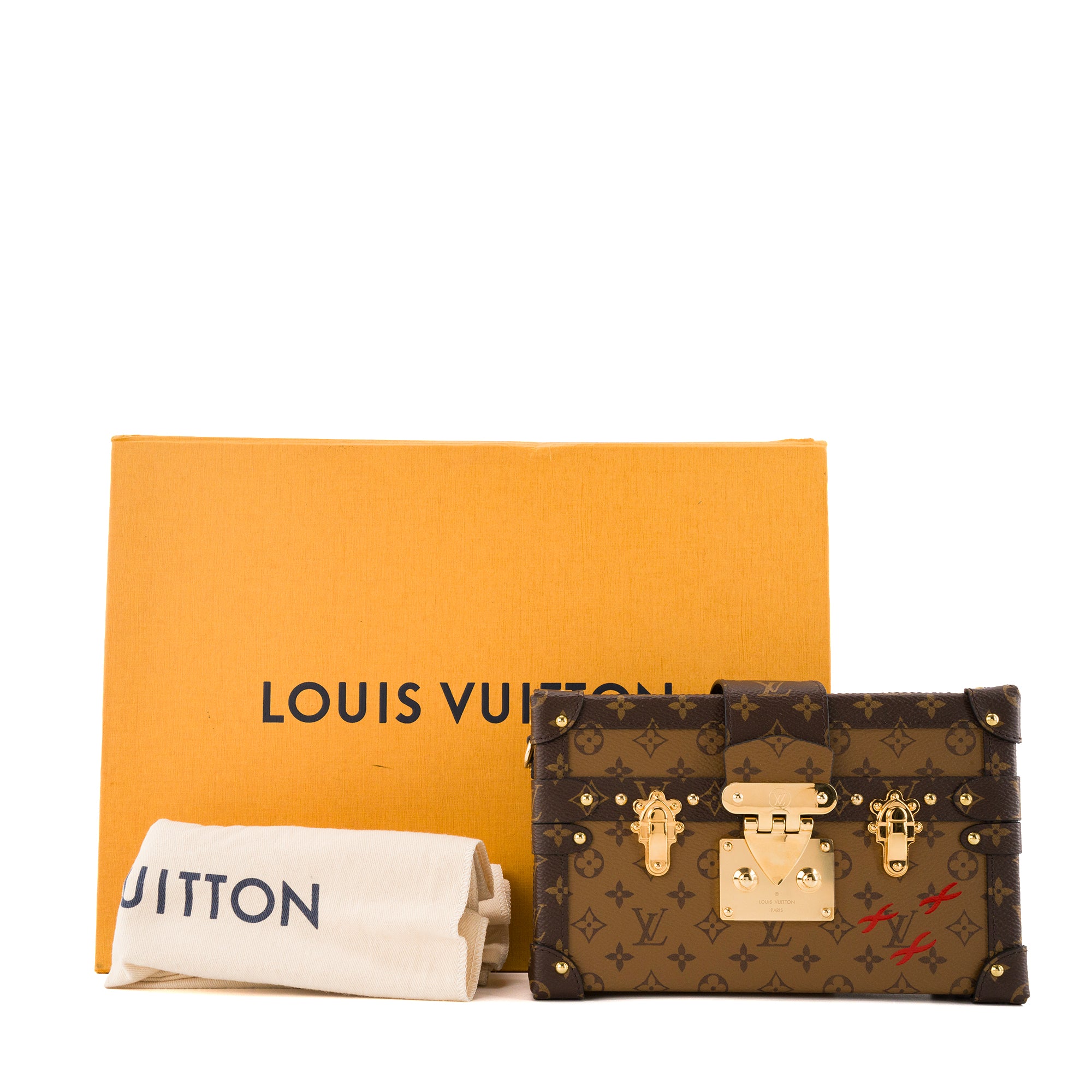 LOUIS VUITTON - Sac à bandoulière Petite Malle Louis Vuitton en toile enduite monogrammée marron
